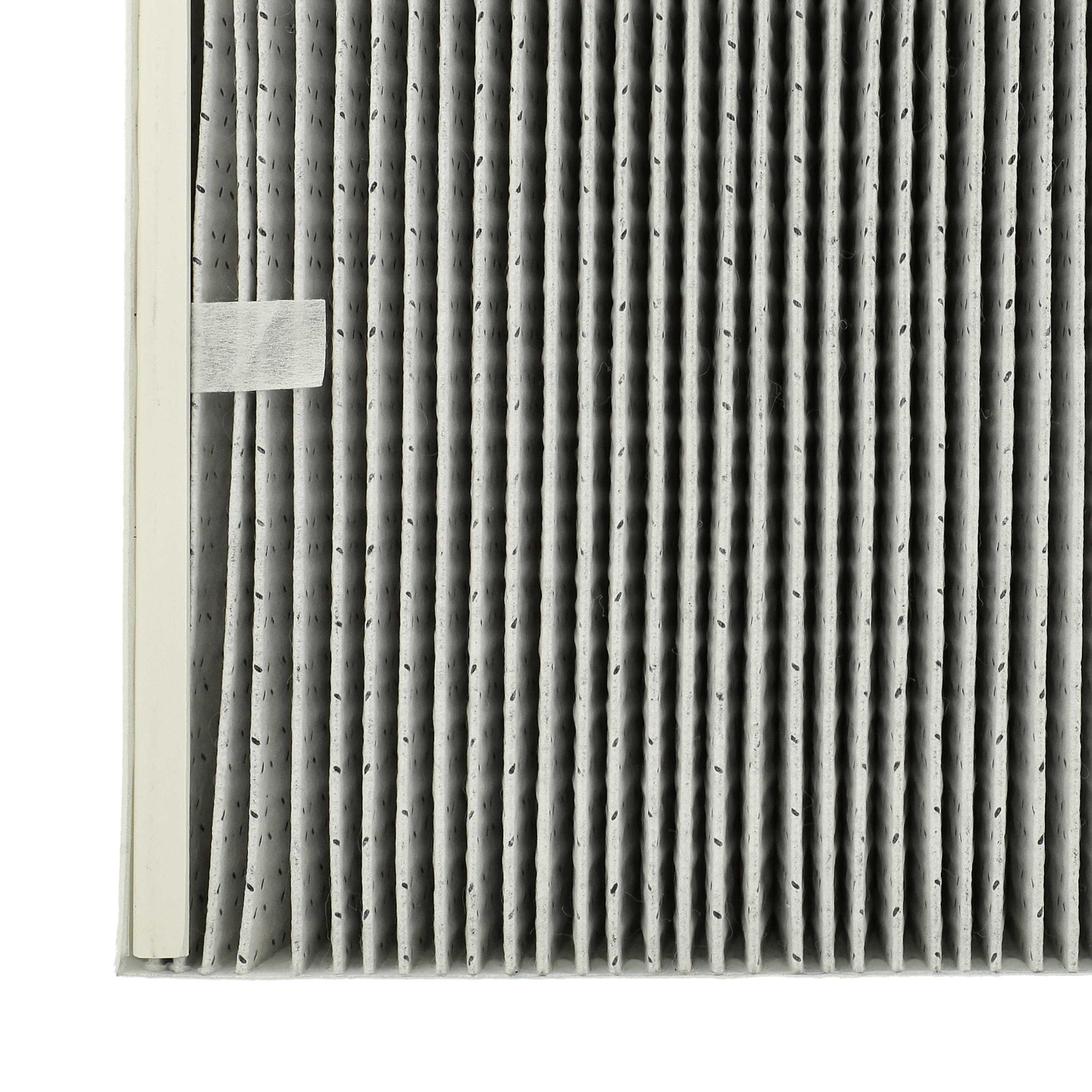 Nahaufnahme des Luftfilters. Vertikal gefalteter grauer Filter mit weißem Rahmen an der Seite.