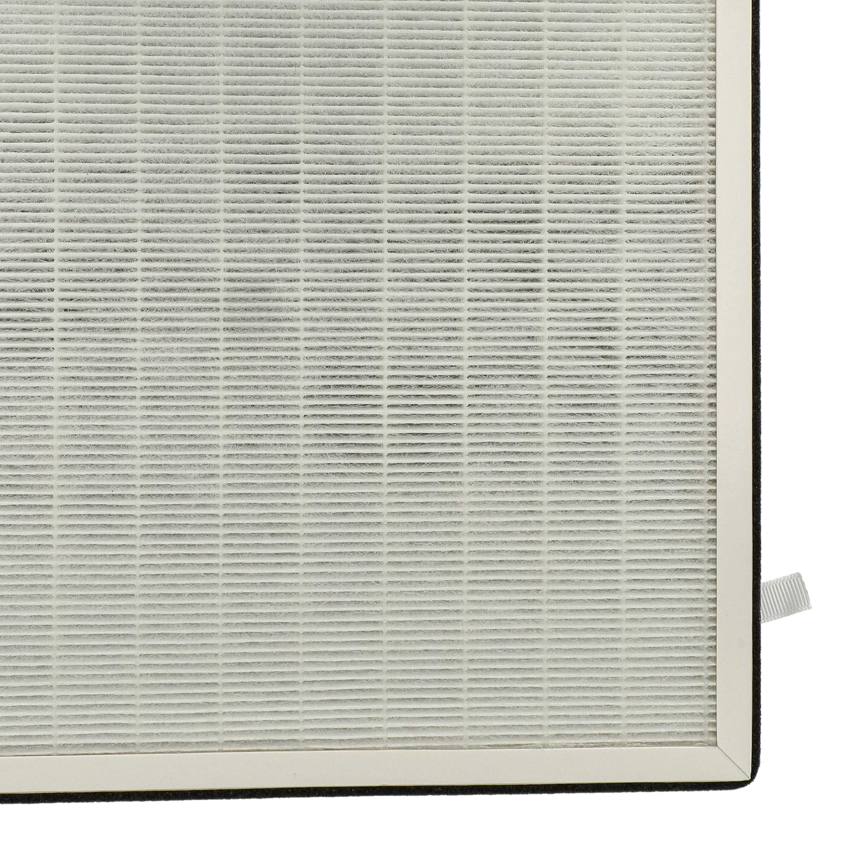 Luftfilter, Nahaufnahme. Weißer Rahmen, weißes Filtermaterial mit feinem Gittermuster.
