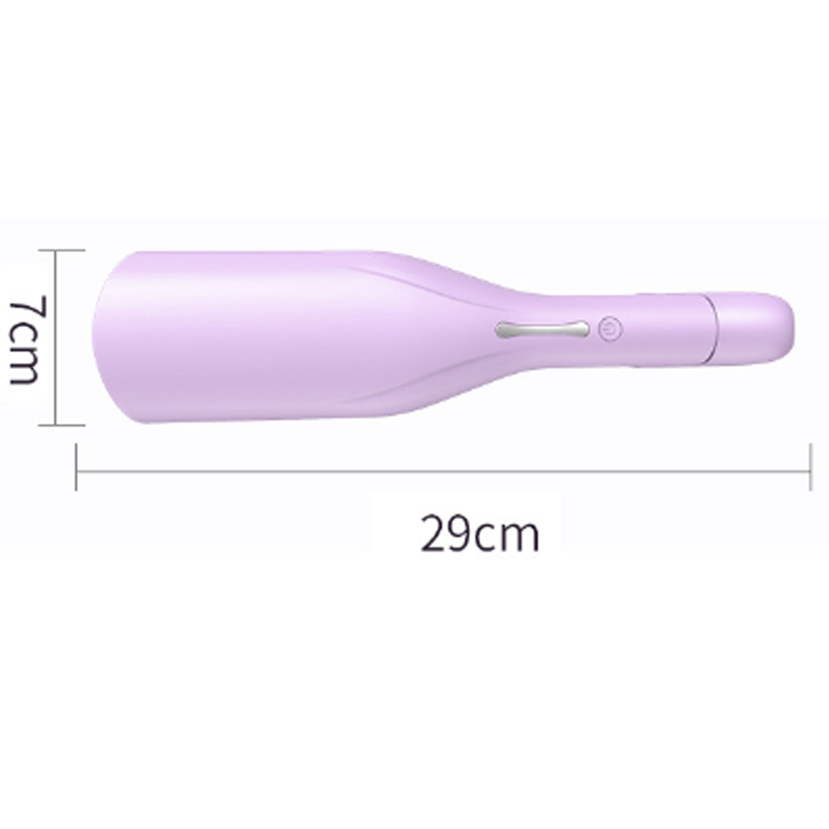 Ein helllila Sexspielzeug mit den angegebenen Abmessungen: 29 cm lang und 7 cm breit.