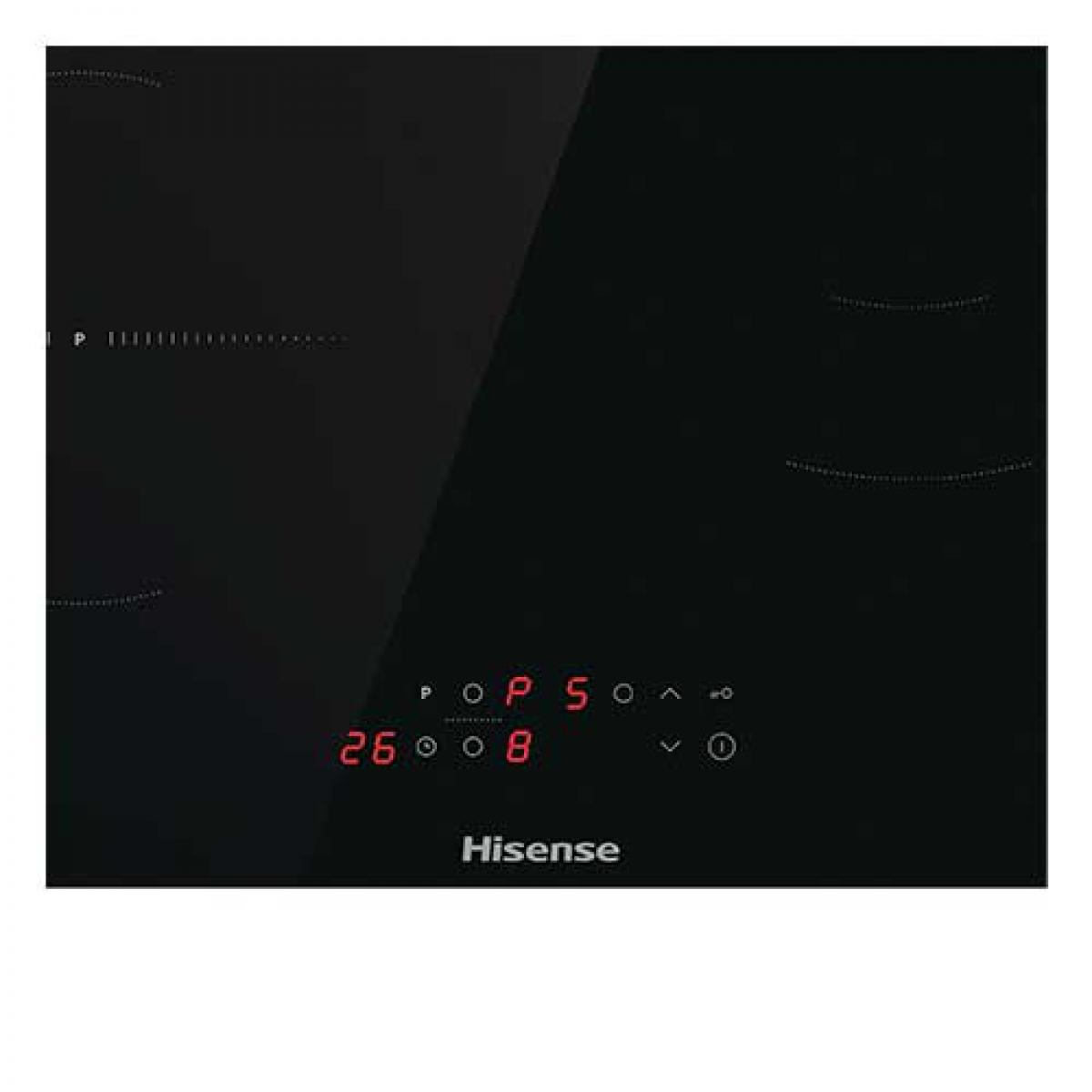 Una placa de inducción negra con pantalla digital roja y fondo blanco.
