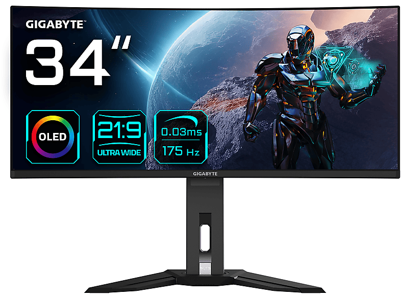 GIGABYTE MO34WQC 34 Zoll WQHD Monitor (0,03 ms Reaktionszeit , 175 Hz ...