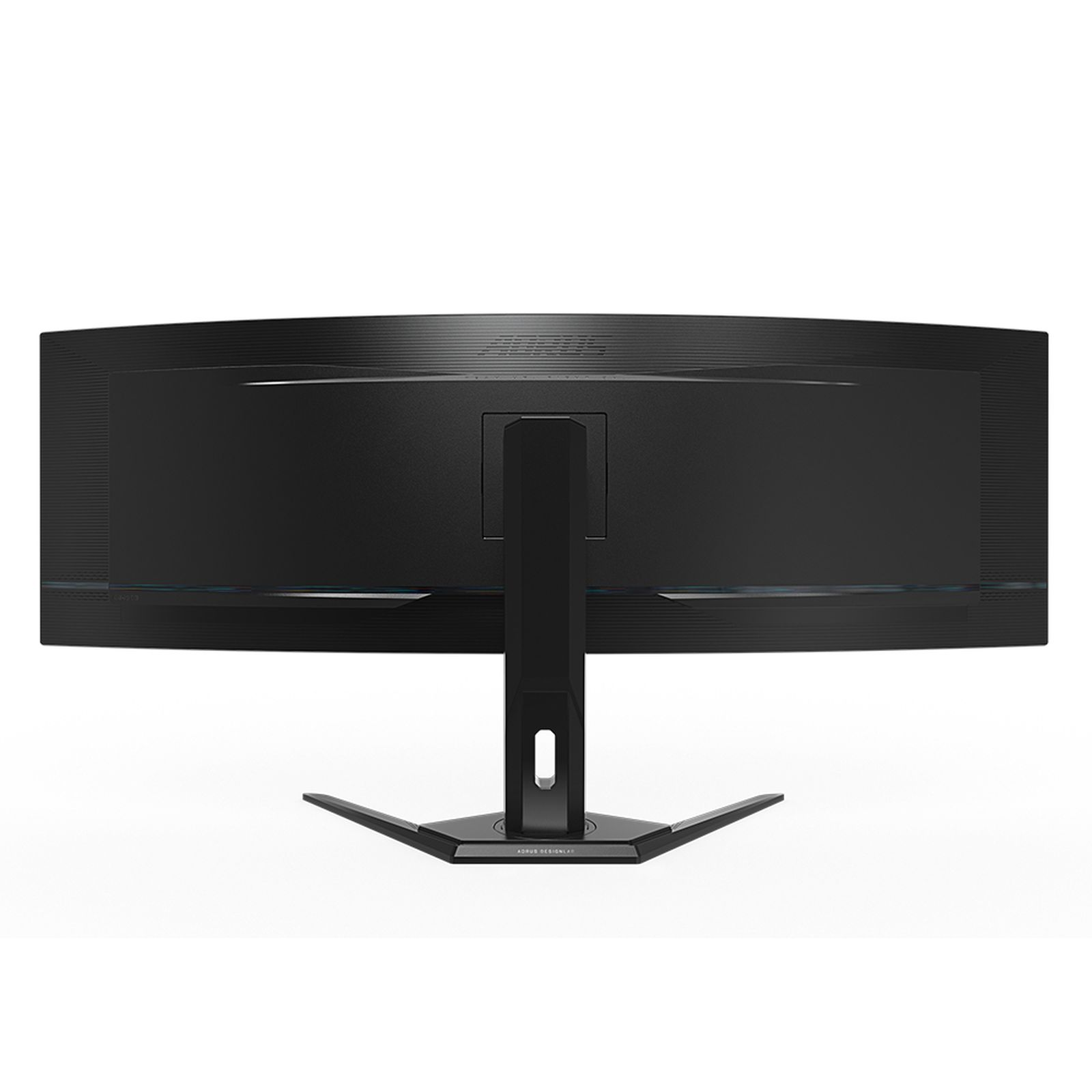 Czarny, zakrzywiony tył monitora ze stojakiem.