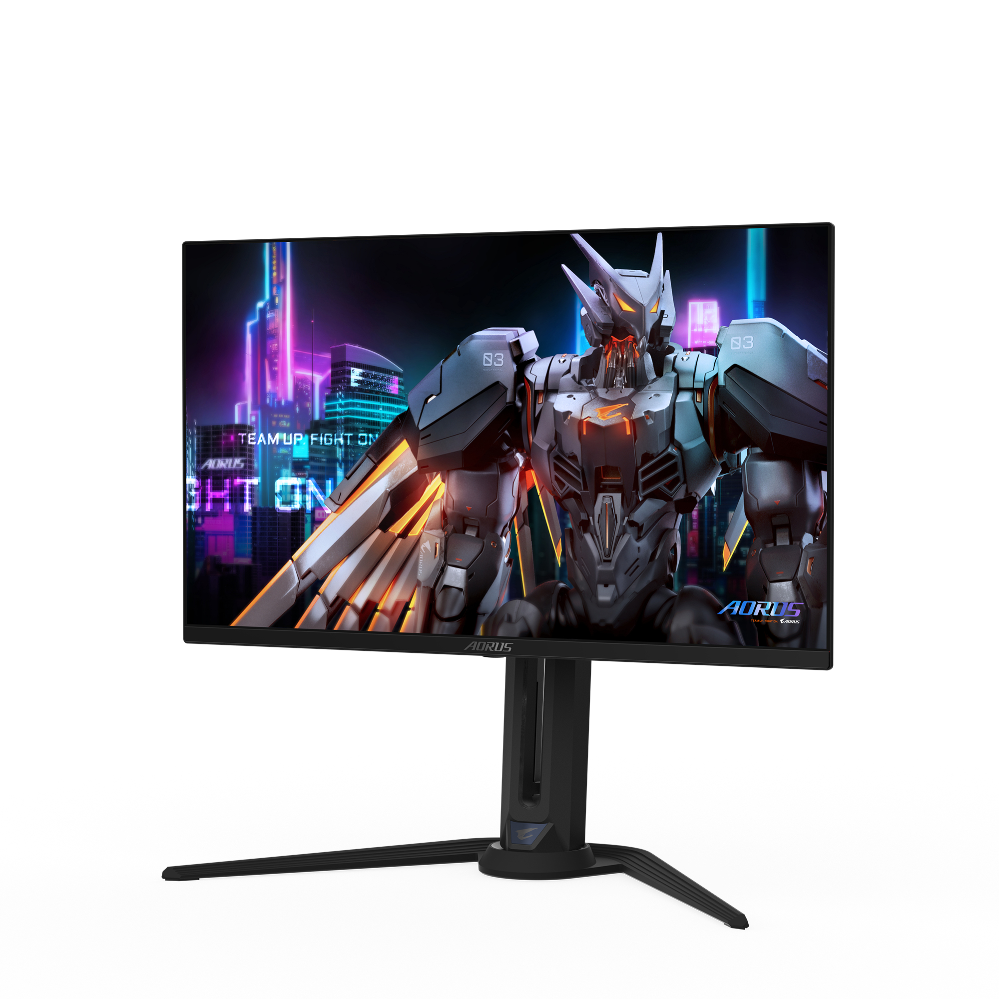 Ein schwarzer Computermonitor mit einem Roboter auf dem Bildschirm. Der Monitor ist nach rechts angewinkelt.