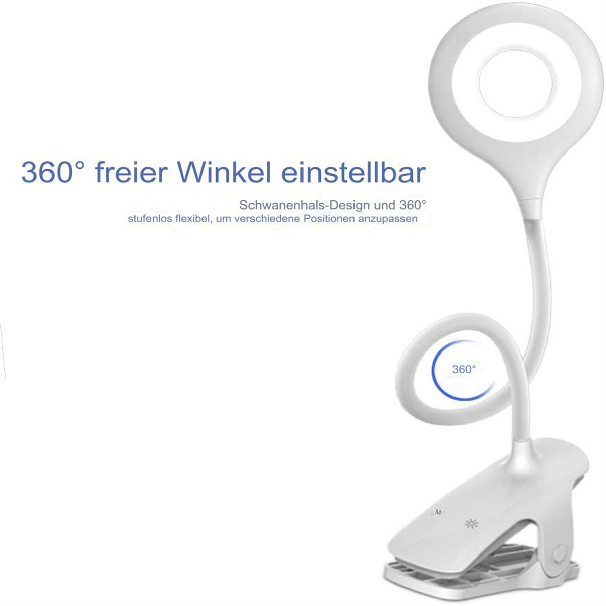 Weiße Schreibtischlampe mit Ringlicht auf weißem Hintergrund. Clipbasis.