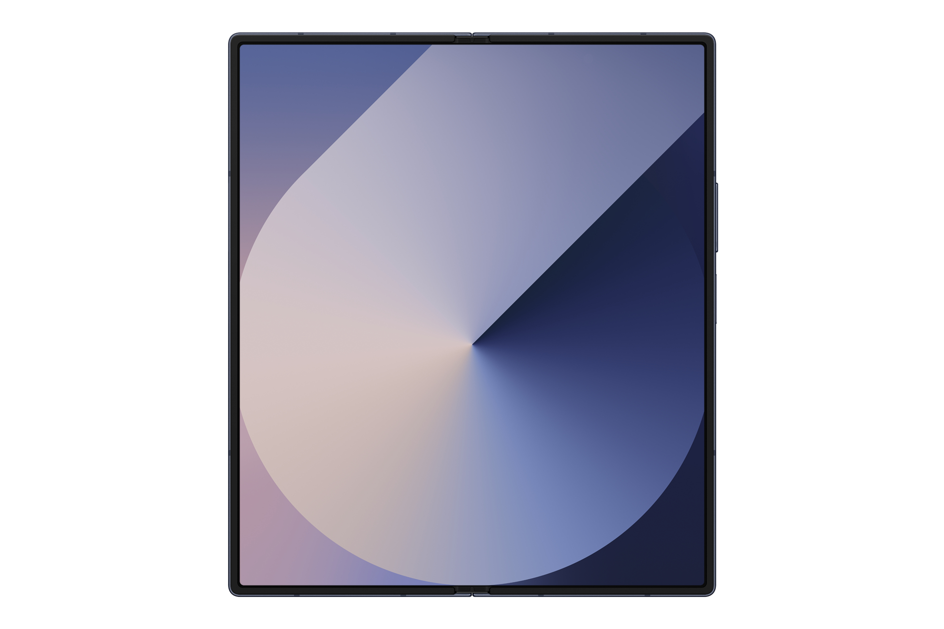 Kwadratowy, składany tablet z kolorowym, okrągłym wzorem na ekranie.