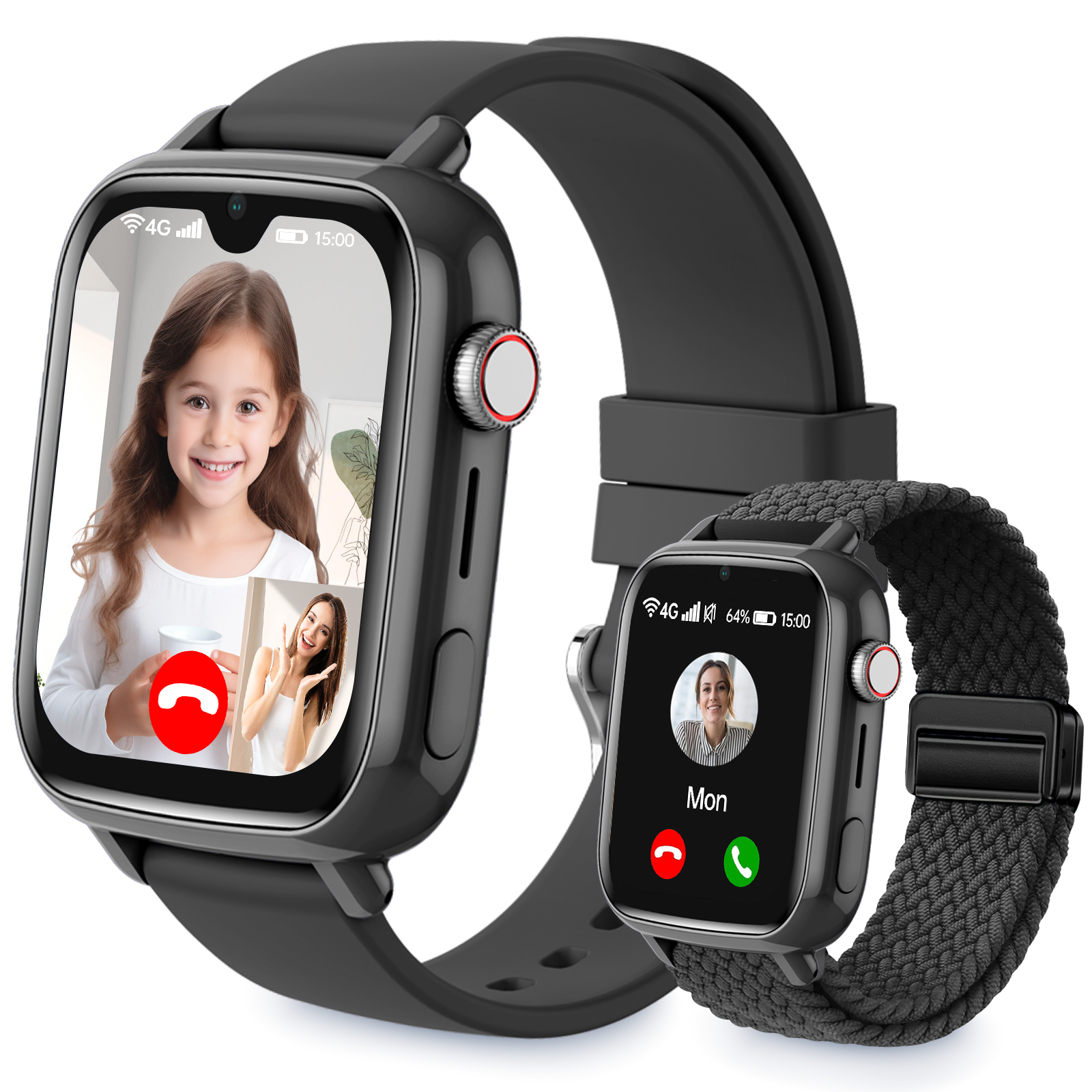 RALIO D41 Kinder Smartwatch ABS Silikon, 200 mm, Rosa/Schwarz/Blau