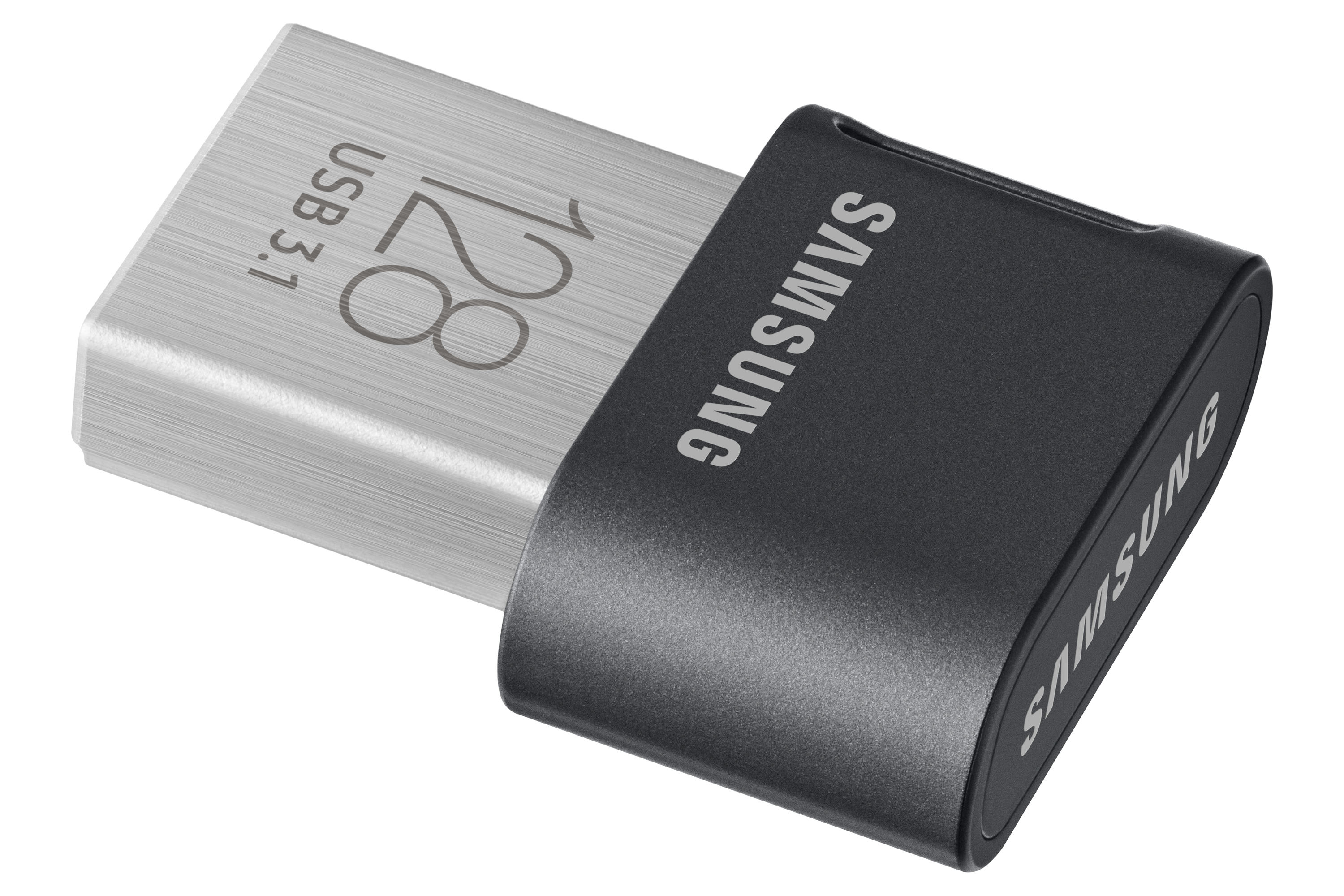 Srebrny pendrive USB 3.1 z czarną nasadką. Ma logo 'SAMSUNG' i etykietę '128'.