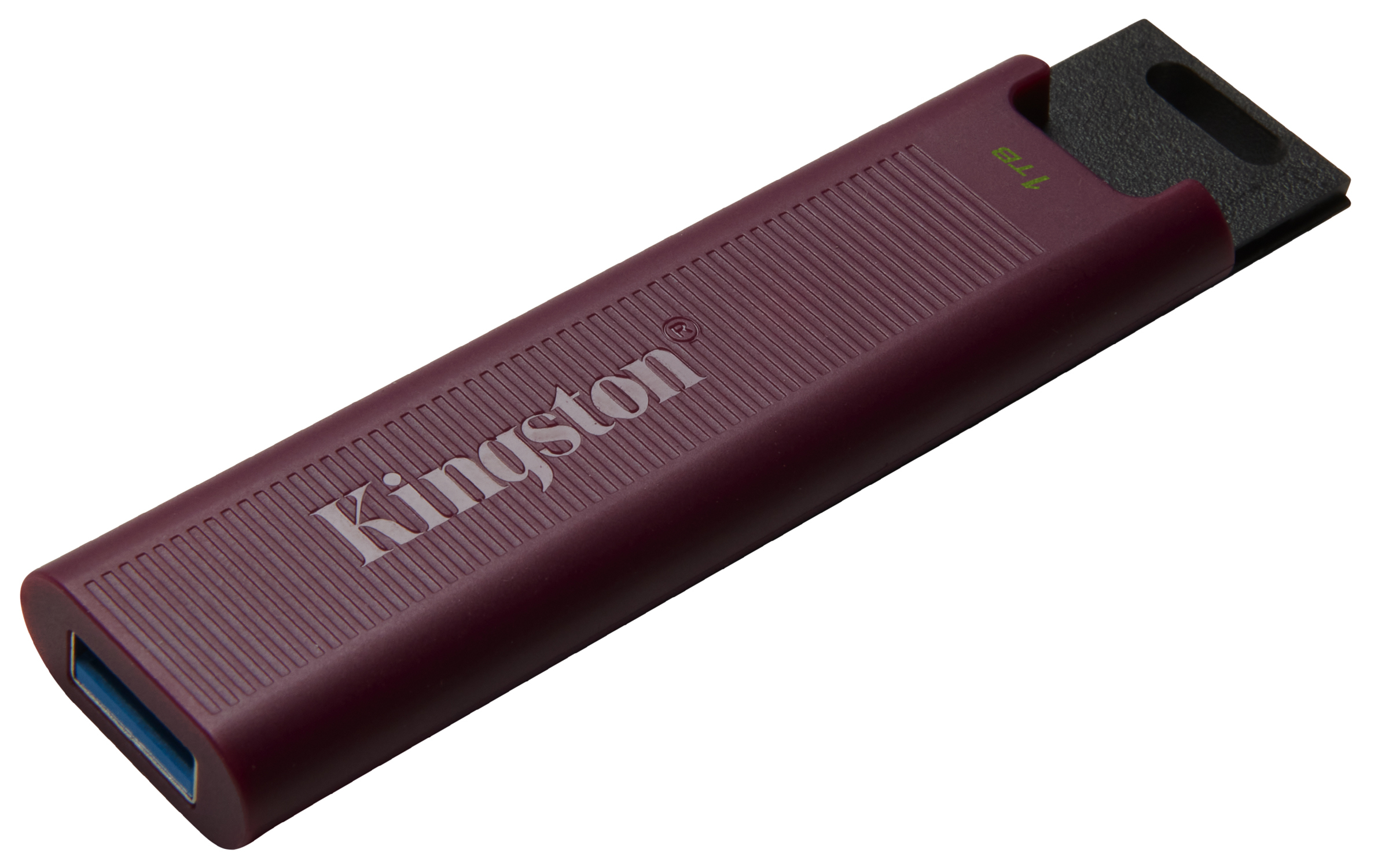 Czerwony pendrive Kingston. Dysk jest oznaczony marką i pojemnością 1 TB.