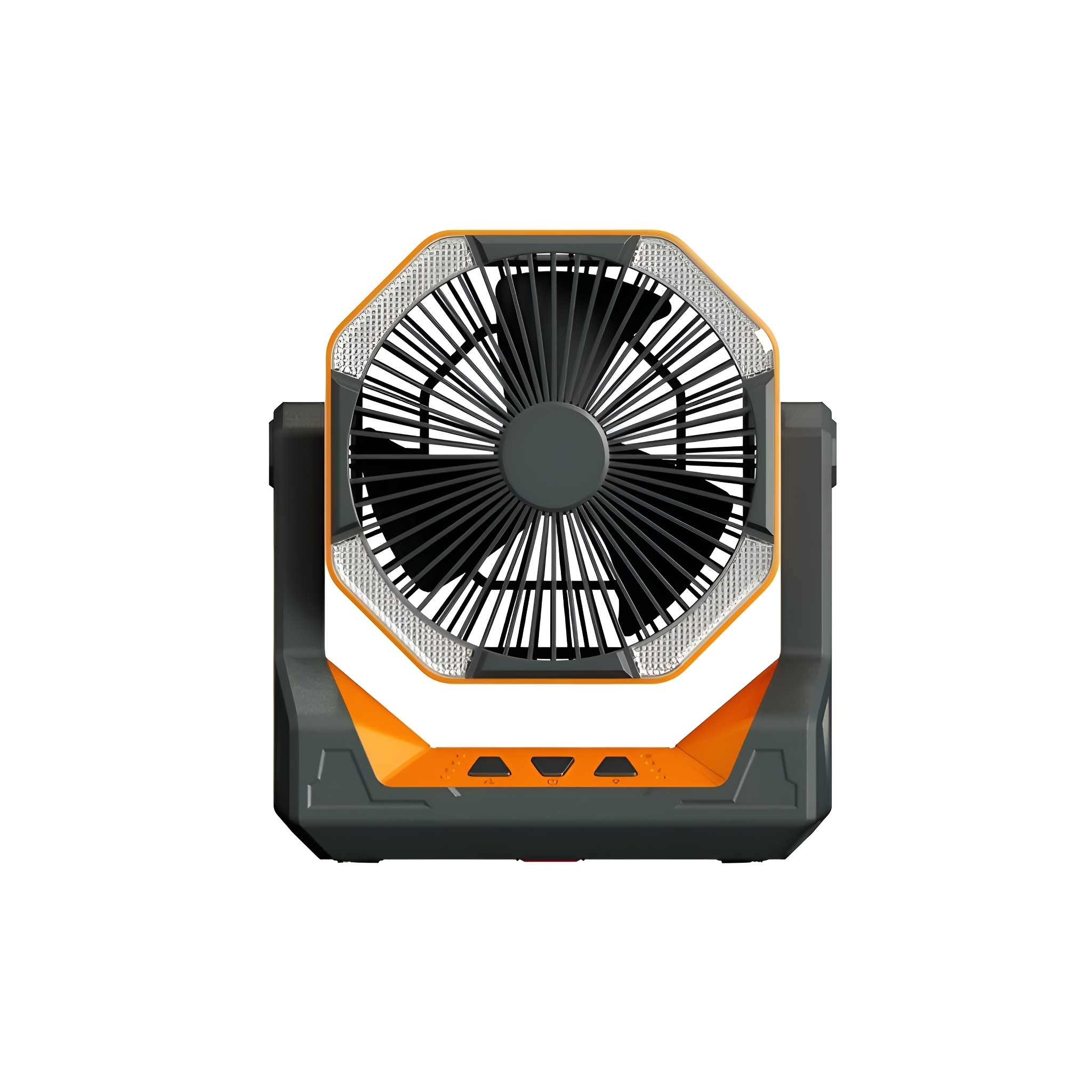 Oranger und schwarzer tragbarer Ventilator.