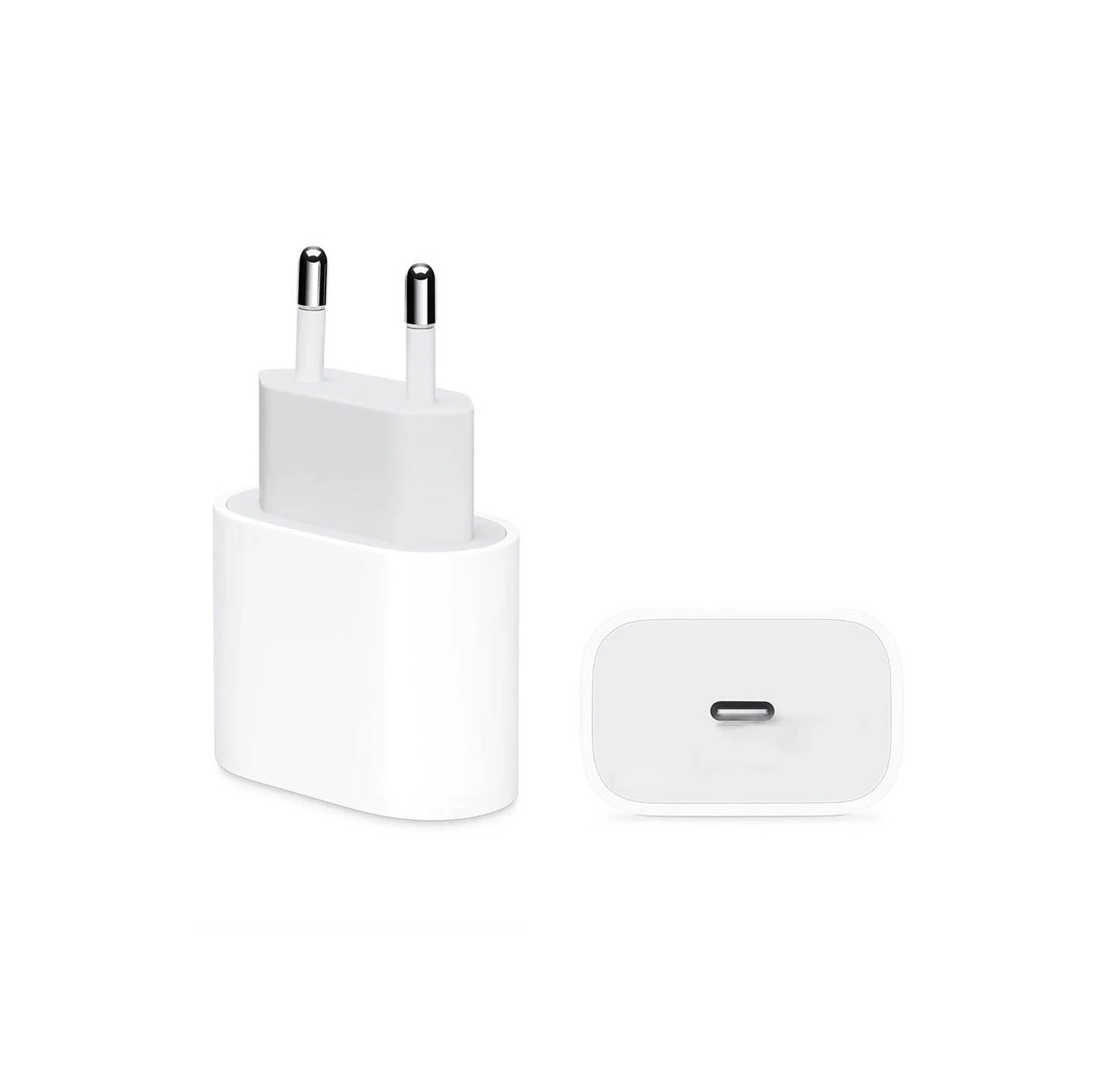 Weißes Apple-Ladegerät mit zwei Stiften.