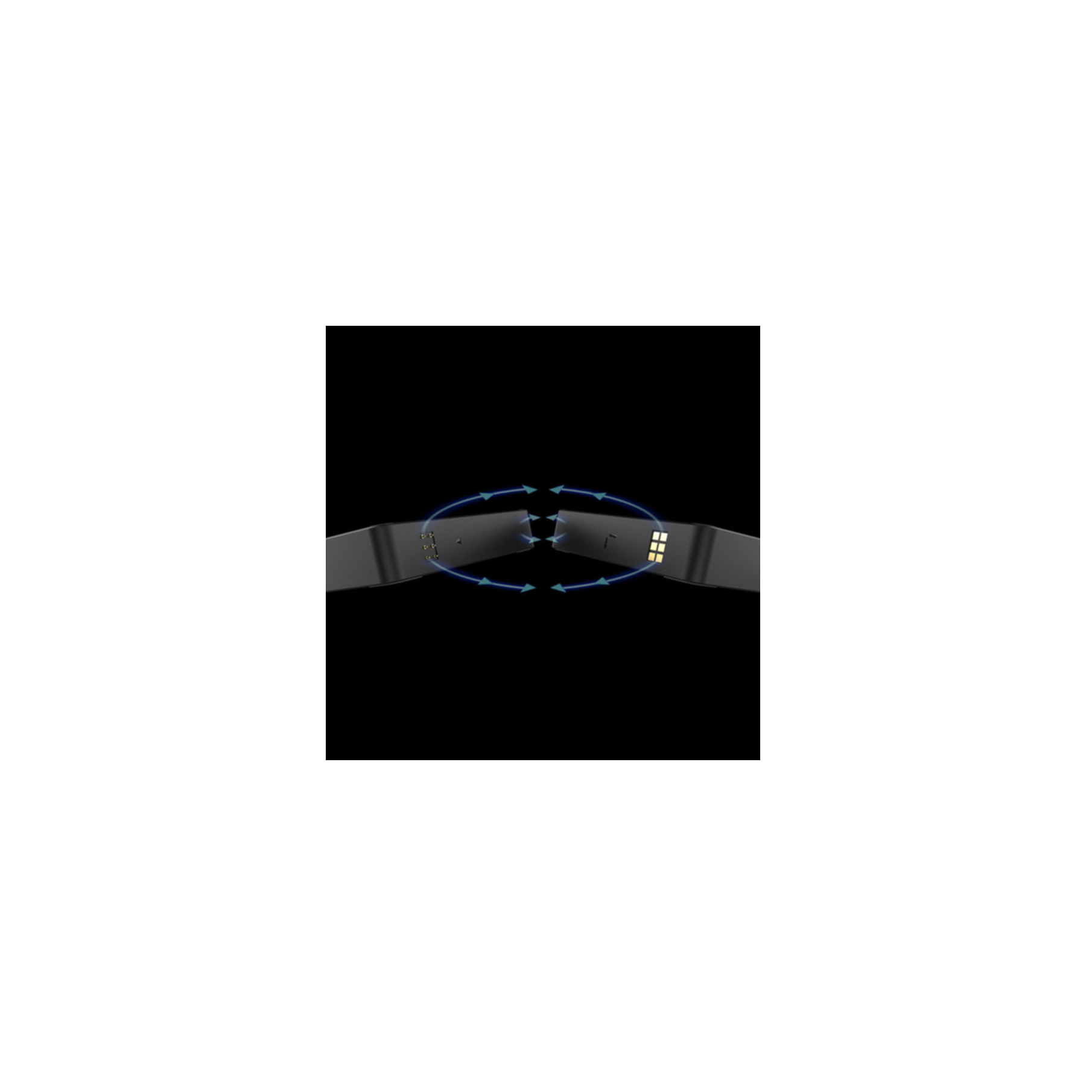 Abstrakcyjny obraz dwóch czarnych urządzeń połączonych strzałkami, ciemne tło.