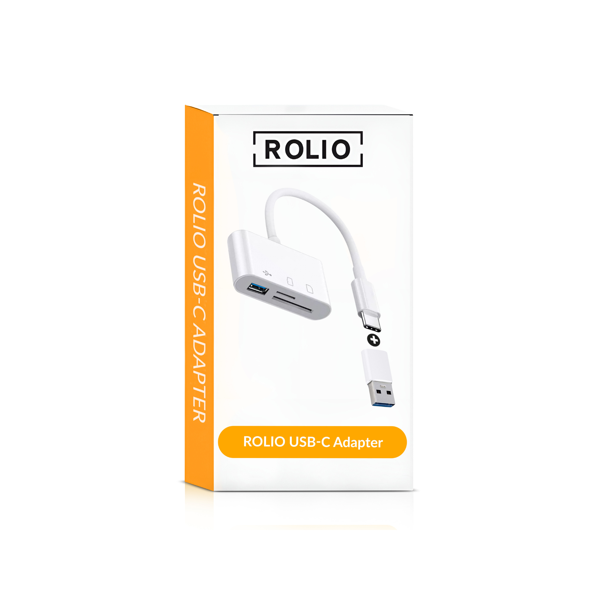 A white box with a USB-C adapter and a USB cable.