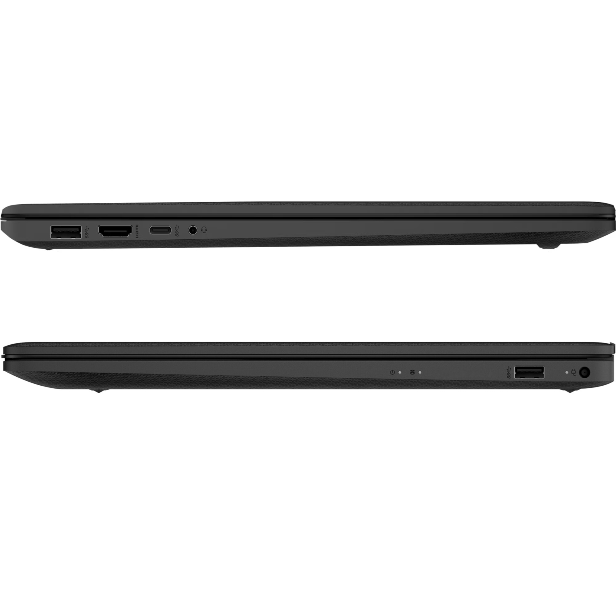 Zwei schwarze Laptops von der Seite gesehen. Anschlüsse sichtbar. Die Laptops sind geschlossen.