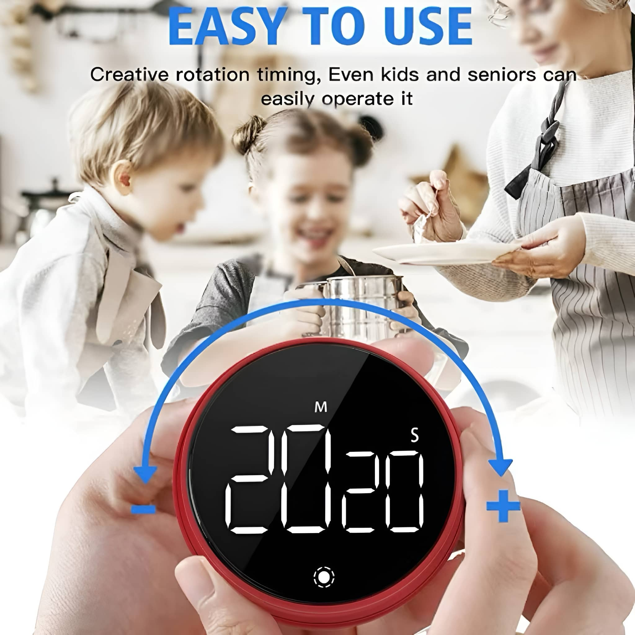 Ein roter Küchentimer mit digitaler Anzeige, die 20:20 anzeigt.
