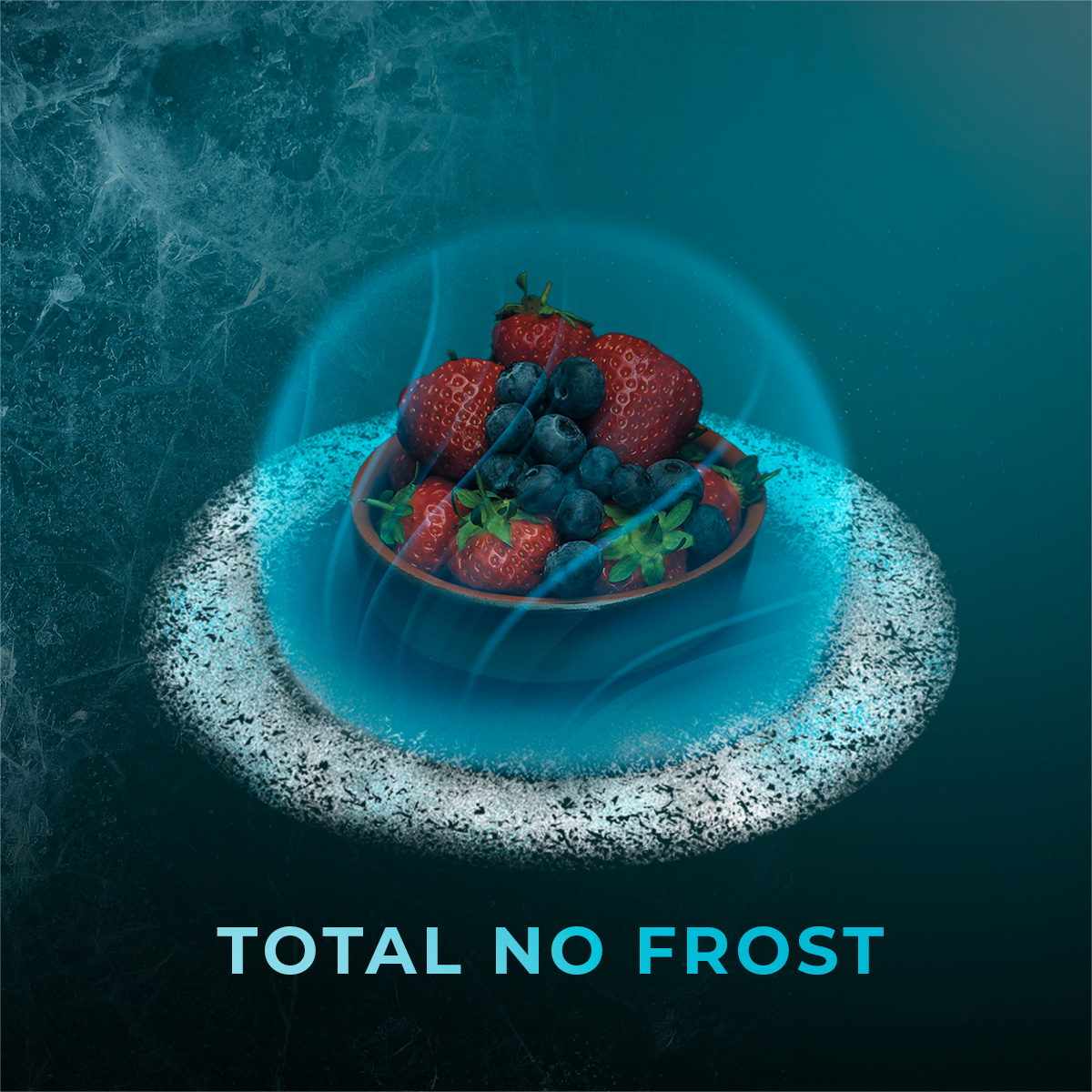 Un cuenco de fresas y arándanos, con un efecto Total No Frost.