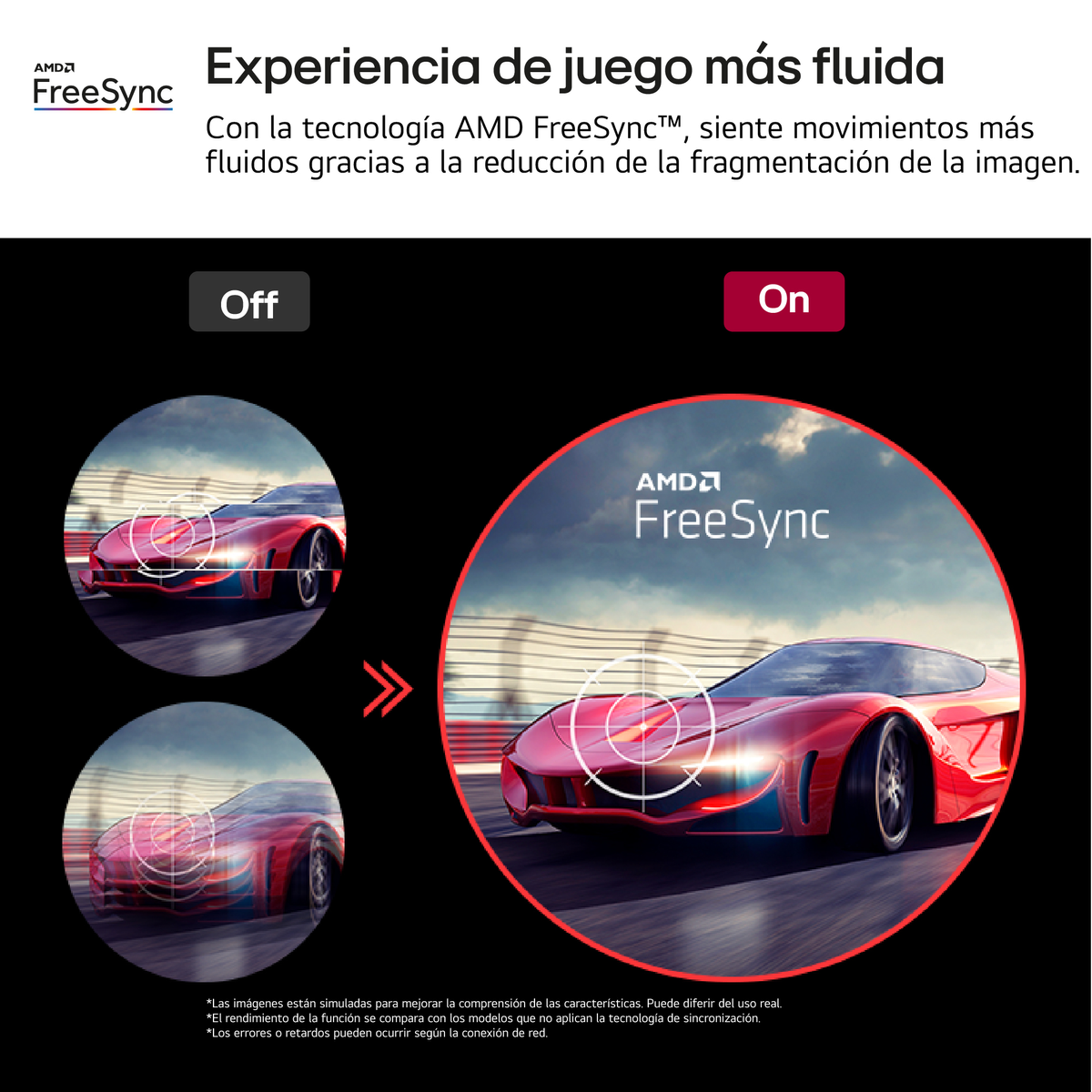 Samochody na ekranie z Freesync włączone/wyłączone.