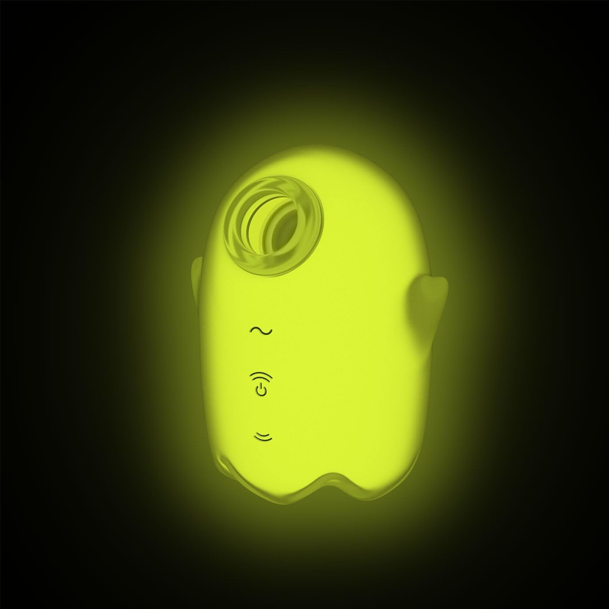 Eine leuchtende grüne geisterförmige Lampe.