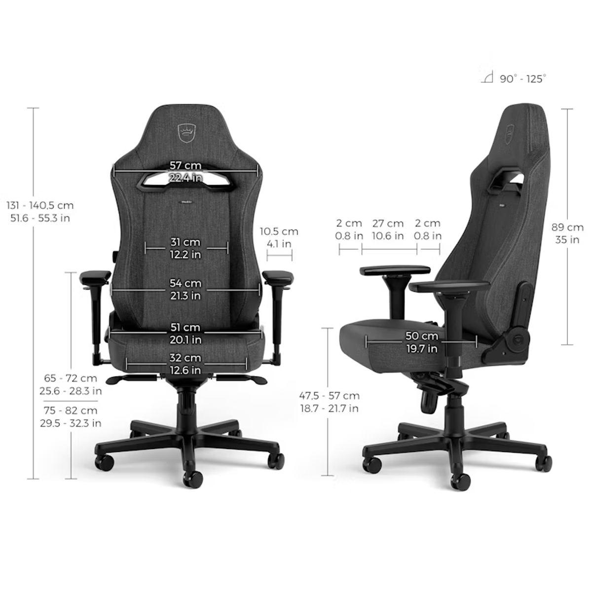 Diagramma di una sedia da gaming nera con dimensioni.