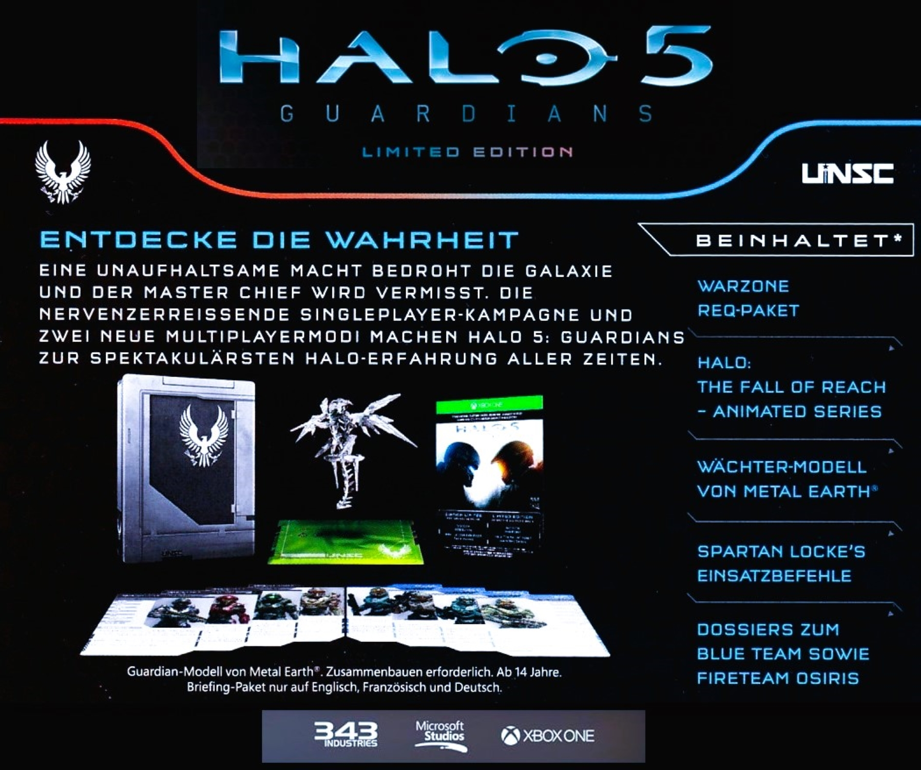 Halo 5 Guardians Limited Edition Box-Set. Enthält Spiel, Figuren und mehr.
