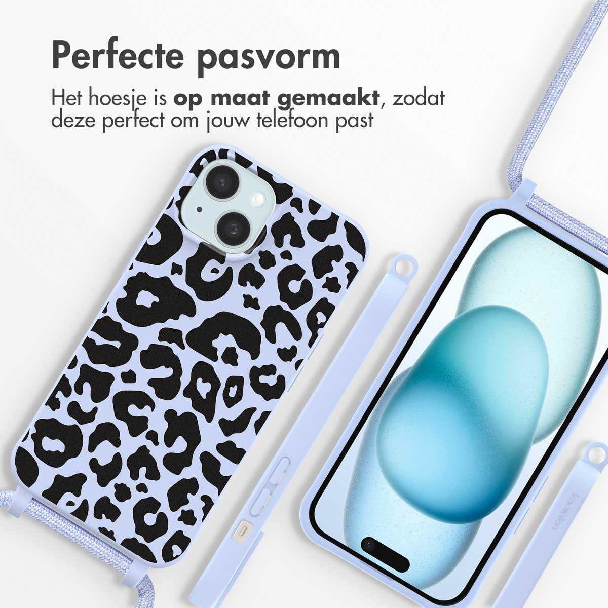 IMOSHION Siliconen design hoesje met koord - Geschikt voor Apple iPhone 15 - Telefoonhoesje voor Apple iPhone 15 Meerkleurig