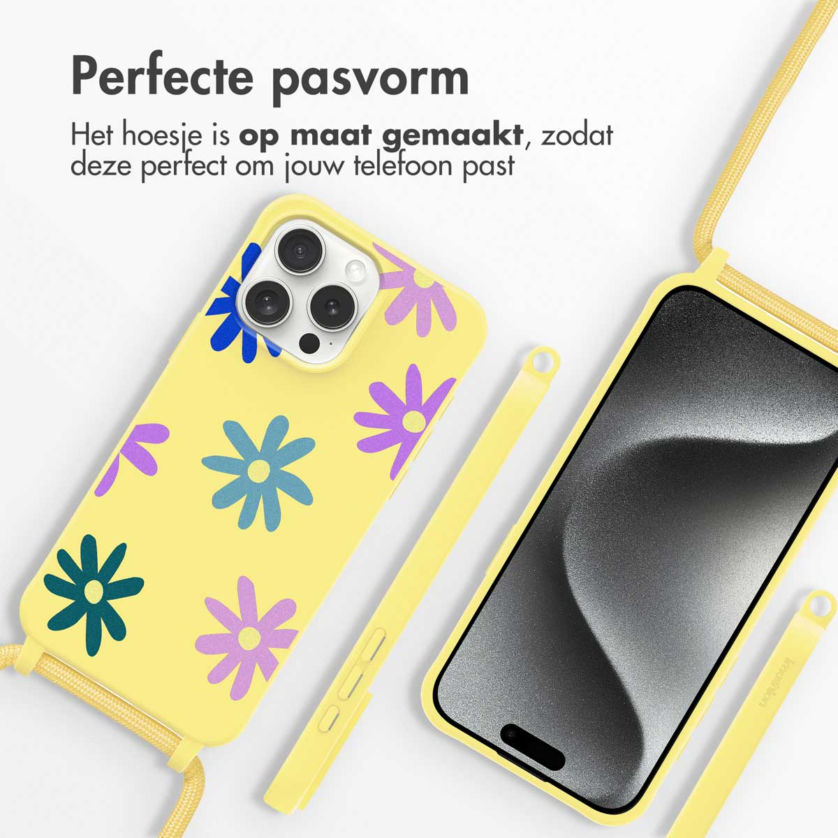 IMOSHION Siliconen design hoesje met koord geschikt voor Apple iPhone 15 Pro Telefoonhoesje voor Apple iPhone 15 Pro Meerkleurig
