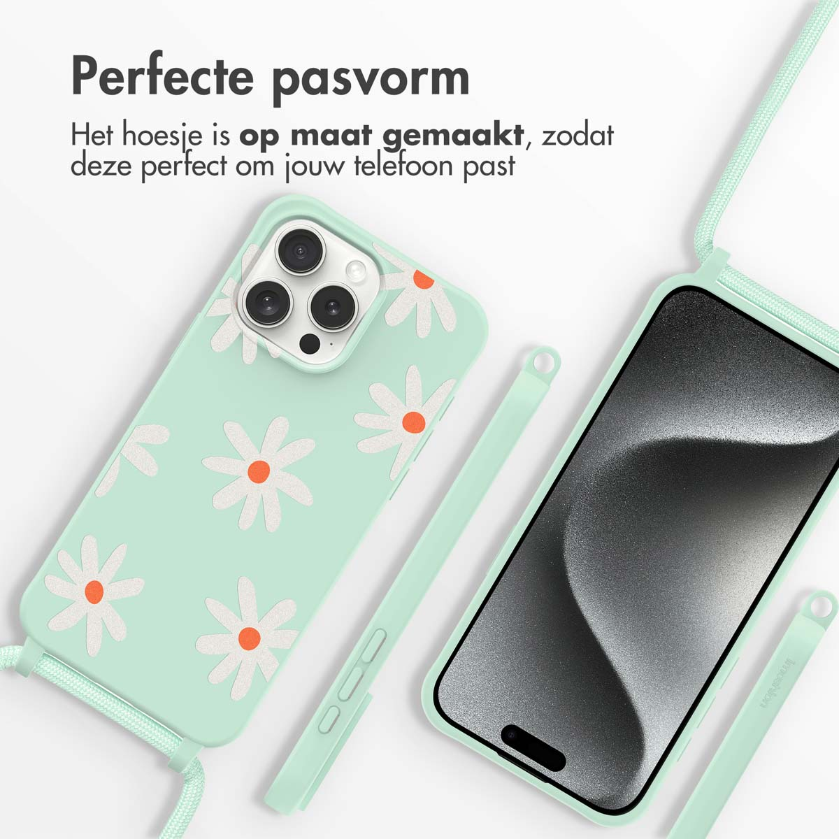 IMOSHION Siliconen design hoesje met koord geschikt voor Apple iPhone 15 Pro Telefoonhoesje voor Apple iPhone 15 Pro Meerkleurig