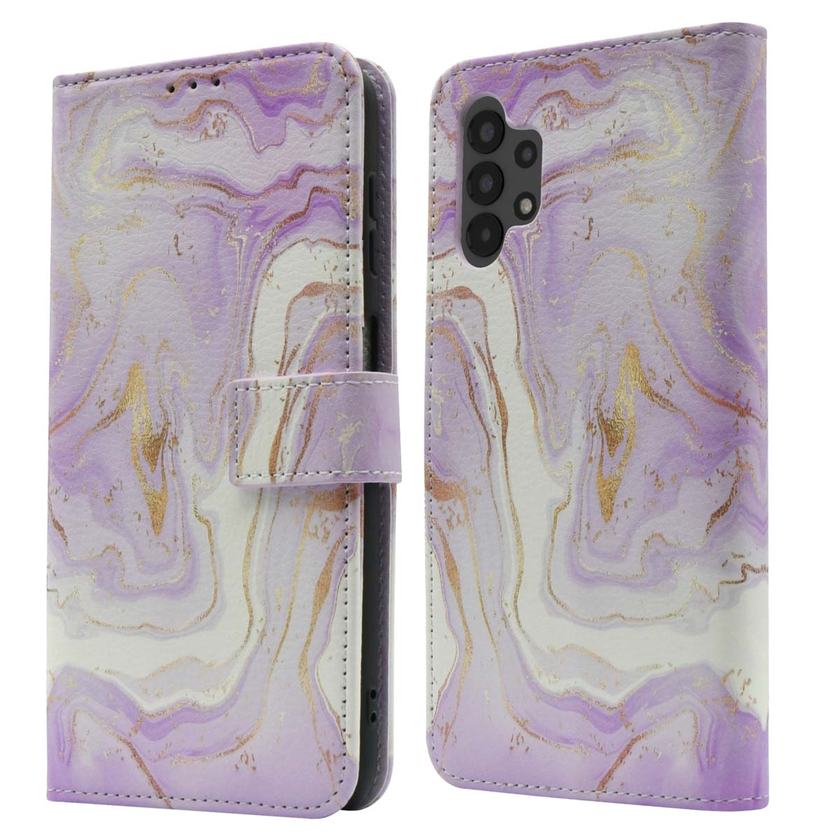 Une coque de téléphone qui ressemble à du marbre. Le téléphone est dans un portefeuille.