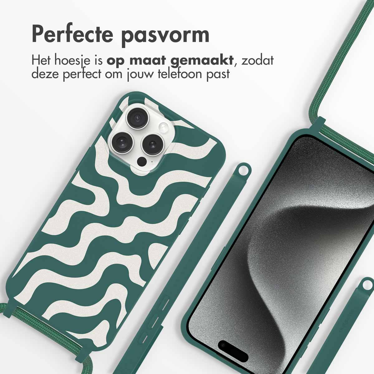 IMOSHION Siliconen design hoesje met koord - Geschikt voor Apple iPhone 15 Pro Max - Telefoonhoesje voor Apple iPhone 15 Pro Max Meerkleurig