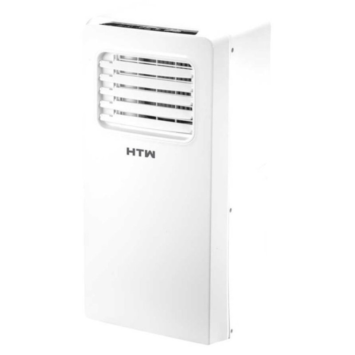 Unidad de aire acondicionado rectangular blanca con las letras HTW en la parte delantera.