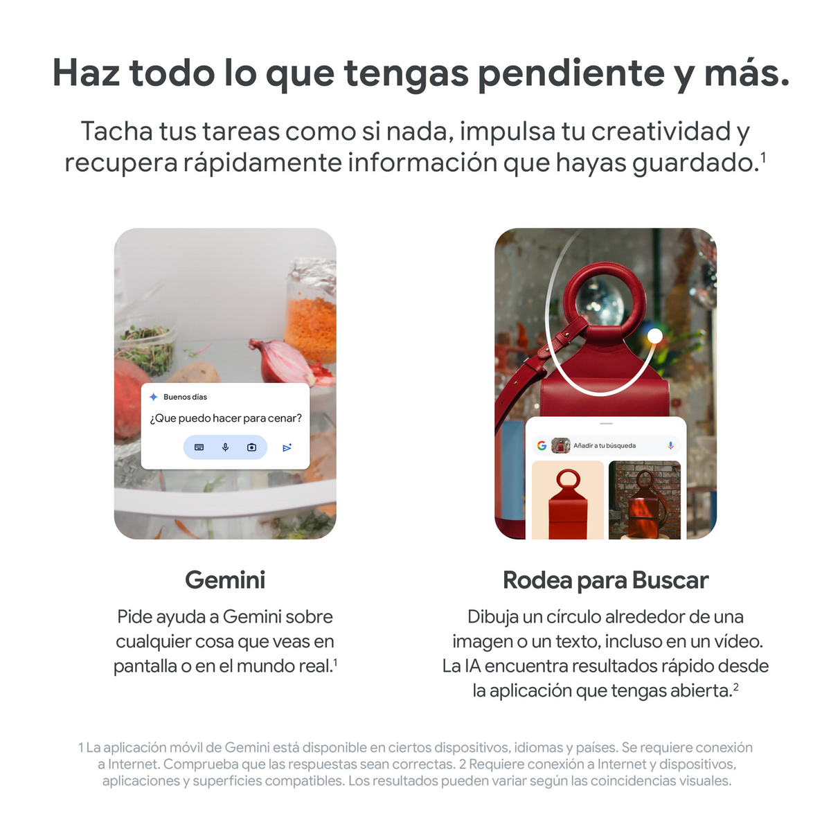 Dwa ekrany telefonu pokazują aplikacje Gemini i Rodea z tekstem na białym tle.