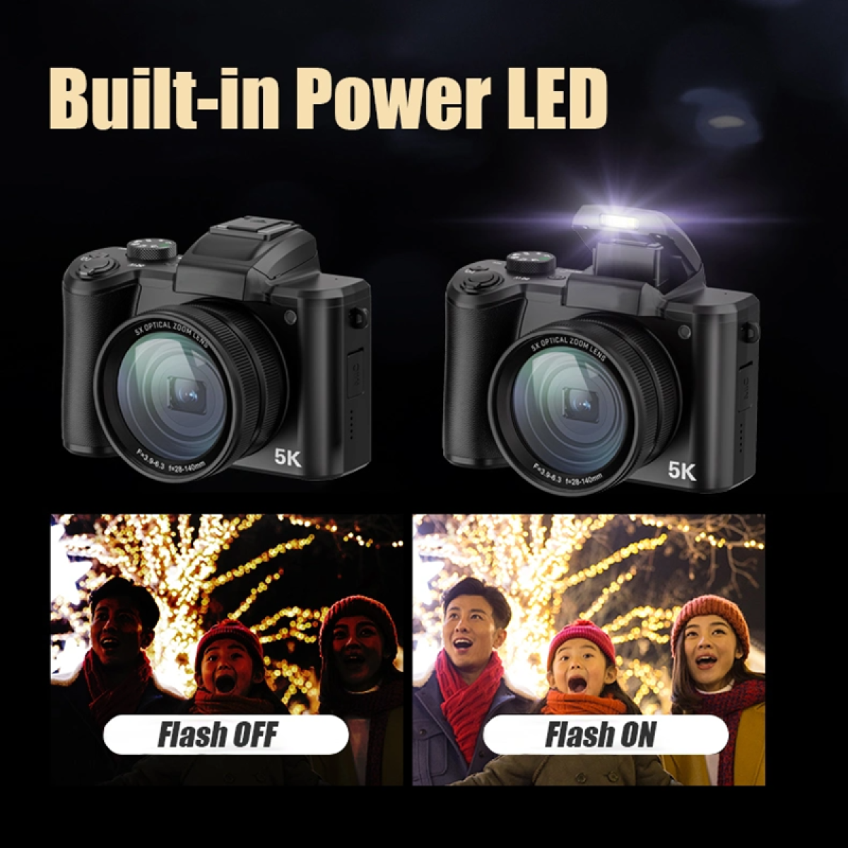 Dwa czarne aparaty obok siebie. Jeden z lampą błyskową, drugi bez.