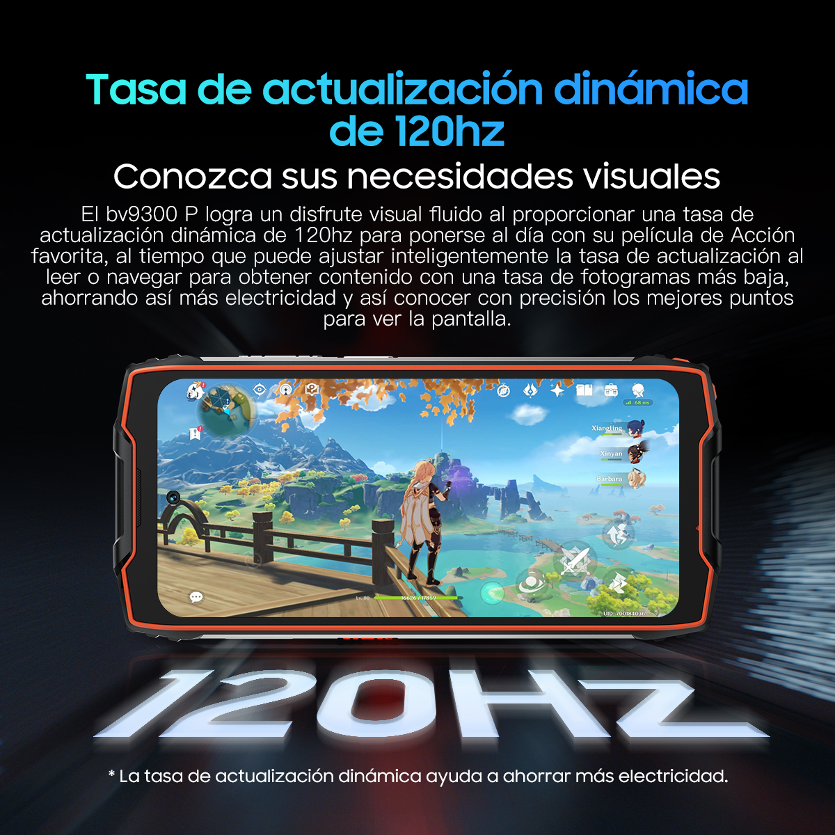 Teléfono negro con detalles en naranja que muestra un juego.