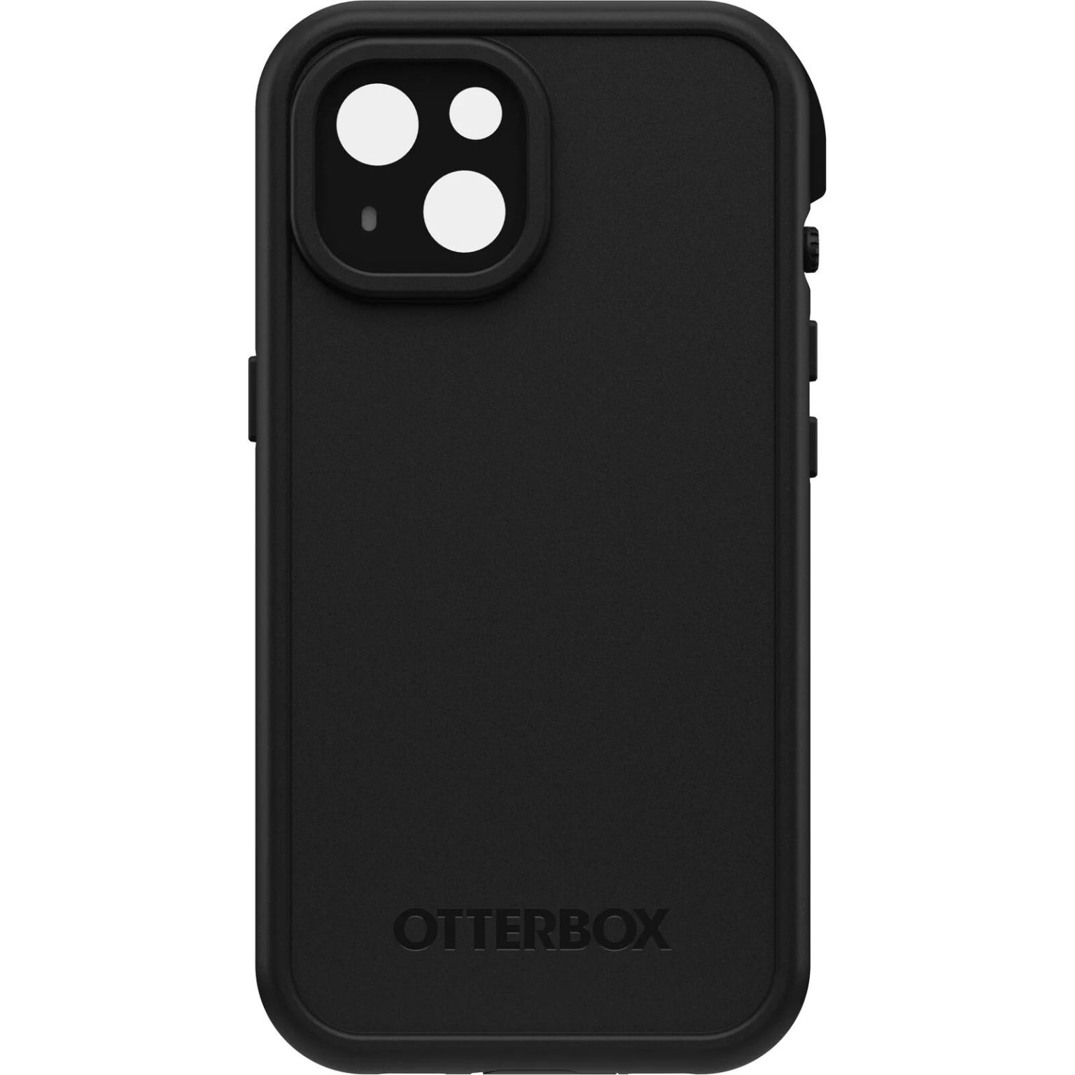 Coque de téléphone Otterbox noire. La coque a une finition mate et recouvre l'arrière et les côtés du téléphone.