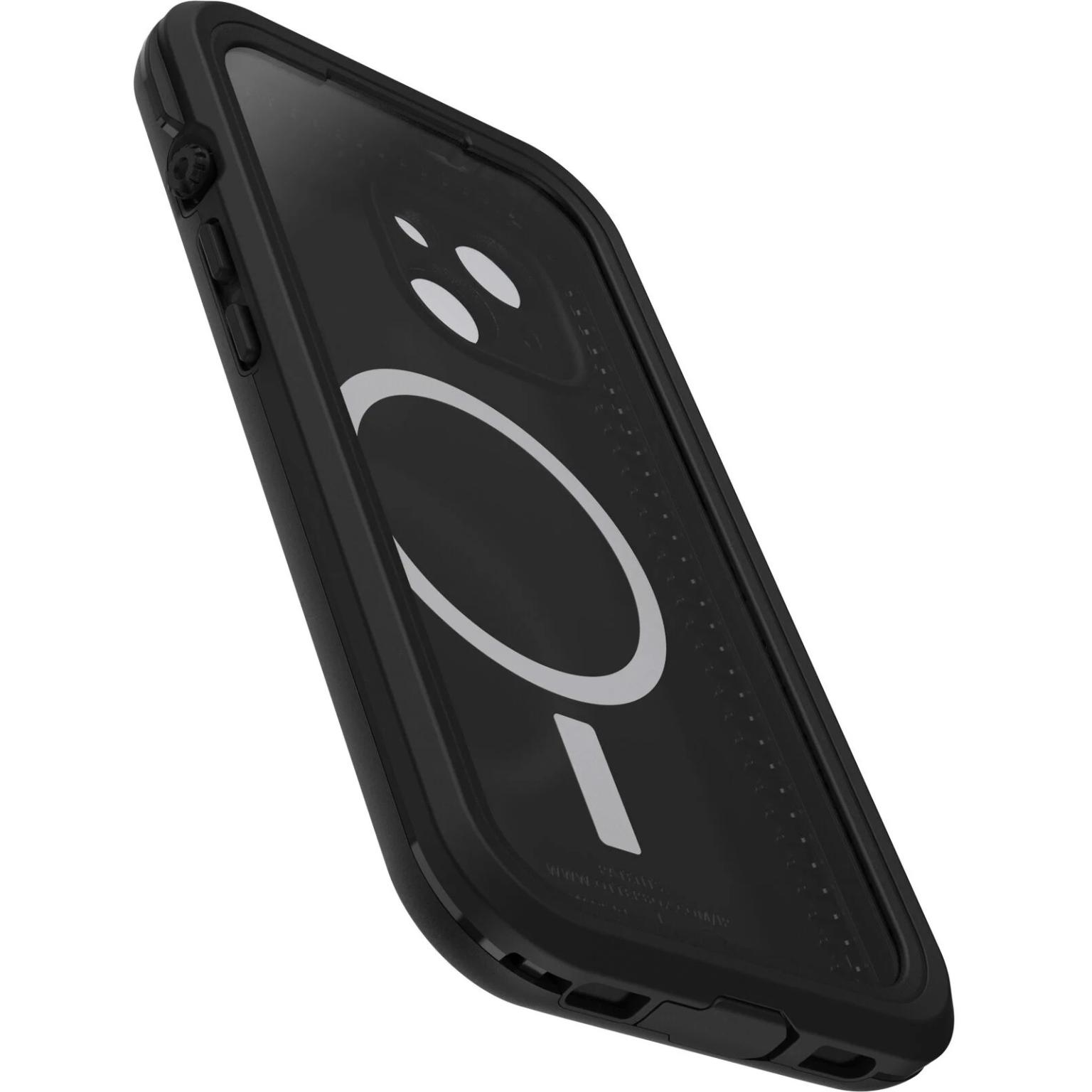 Coque de téléphone noire avec cercle et ligne blancs sur fond noir.