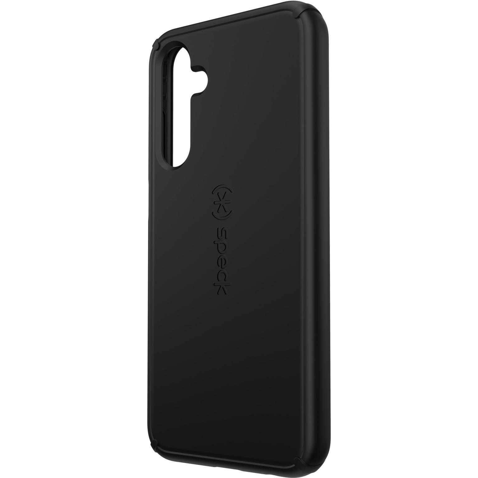 Zwart telefoonhoesje met de binnenkant van het hoesje. Witte achtergrond.