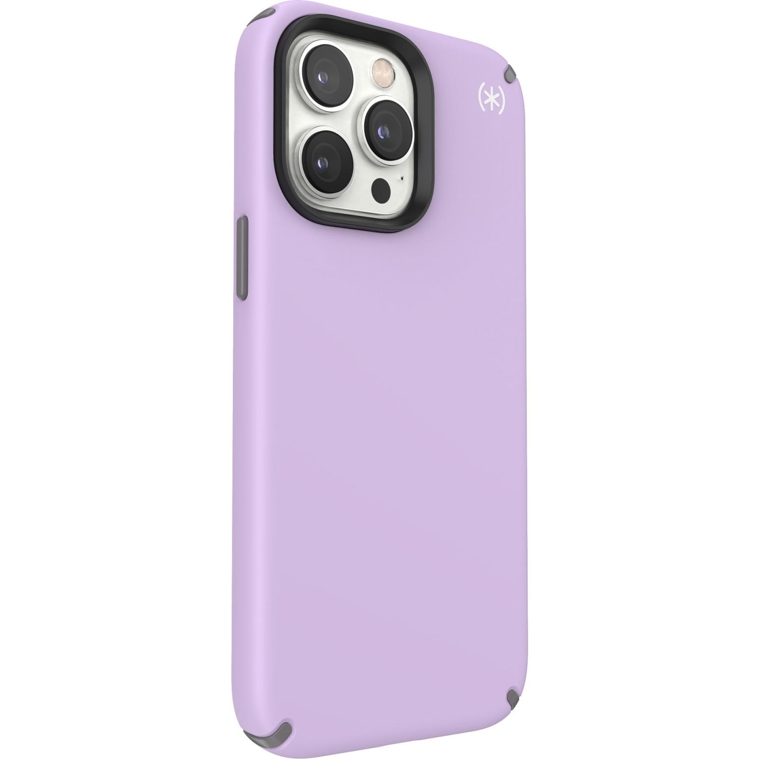 Purple phone case, camera visible. Speck logo. Gray accents.