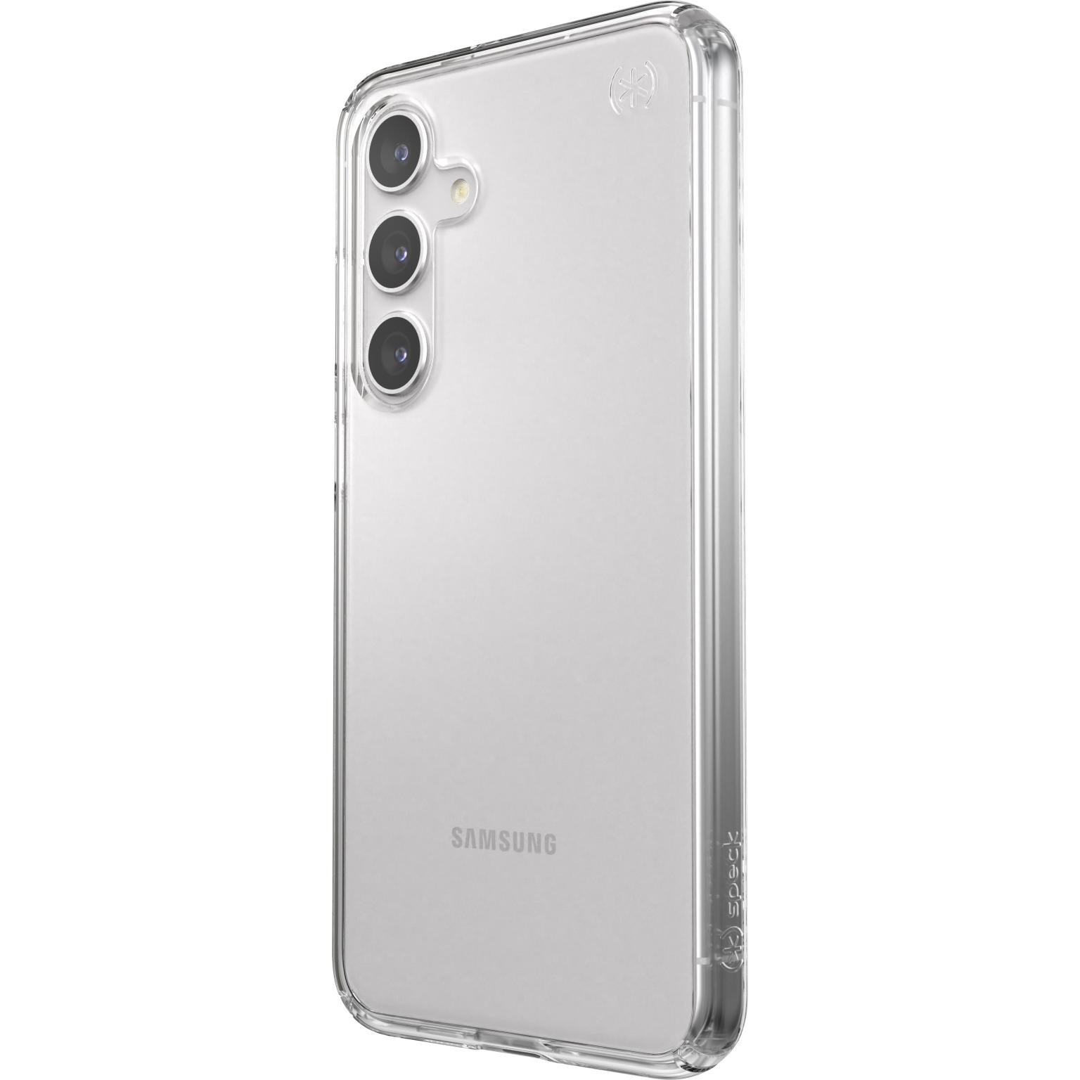 Clear phone case with three camera cutouts, transparent, with the Samsung logo at the bottom.