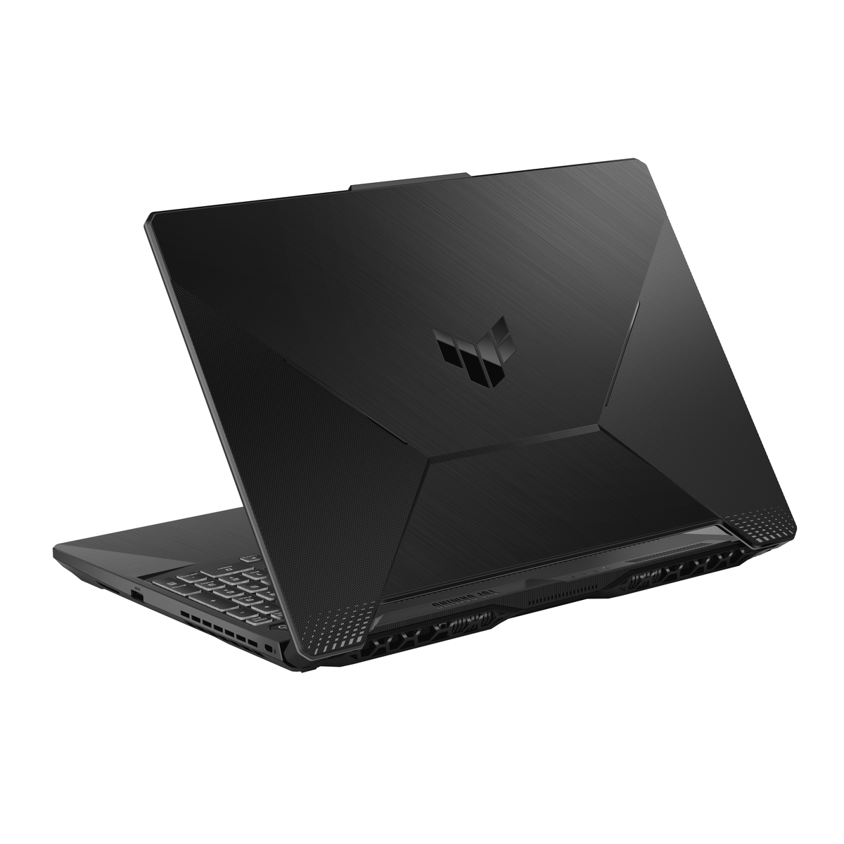 Czarny laptop, widok z tyłu. Teksturowana powierzchnia, 