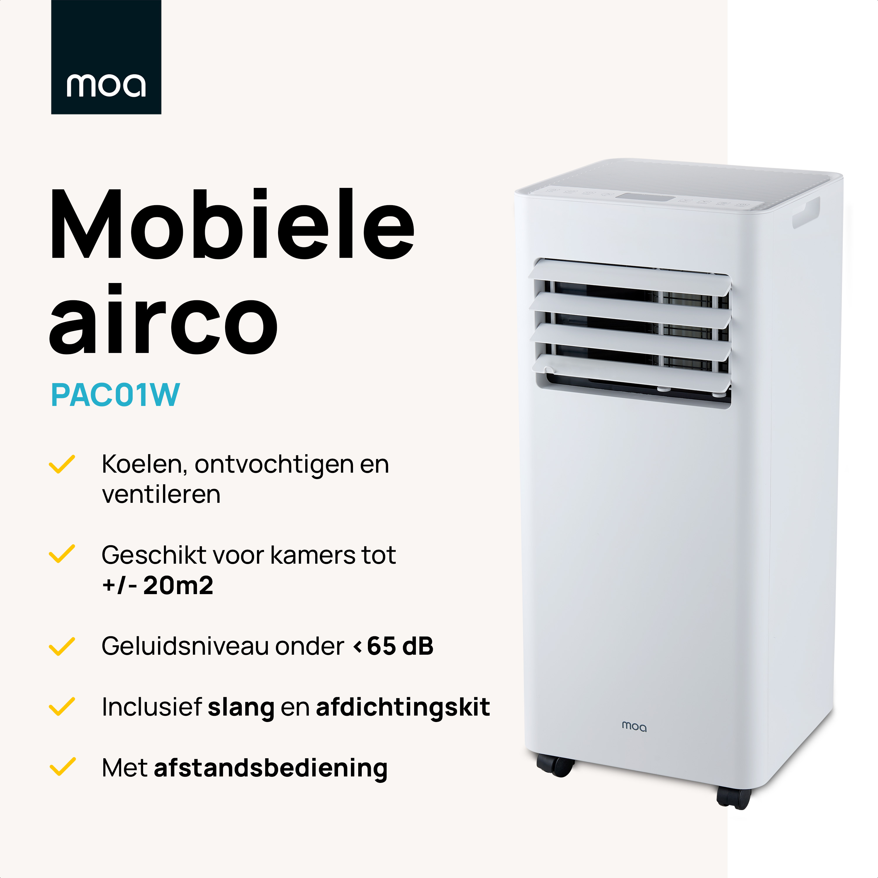 White portable airco with text.