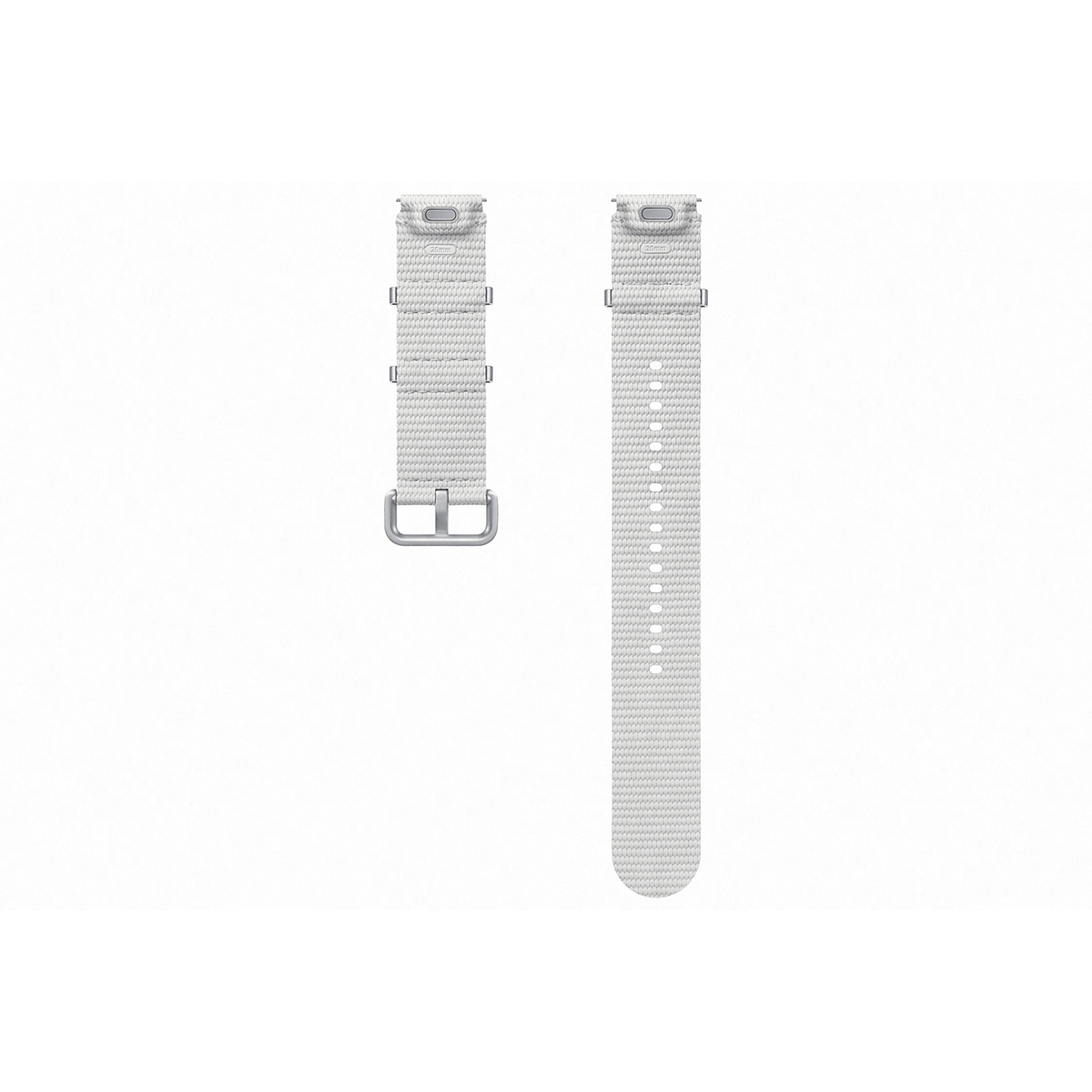 Dos correas de reloj blancas. Una con hebilla, la otra con agujeros para ajuste.