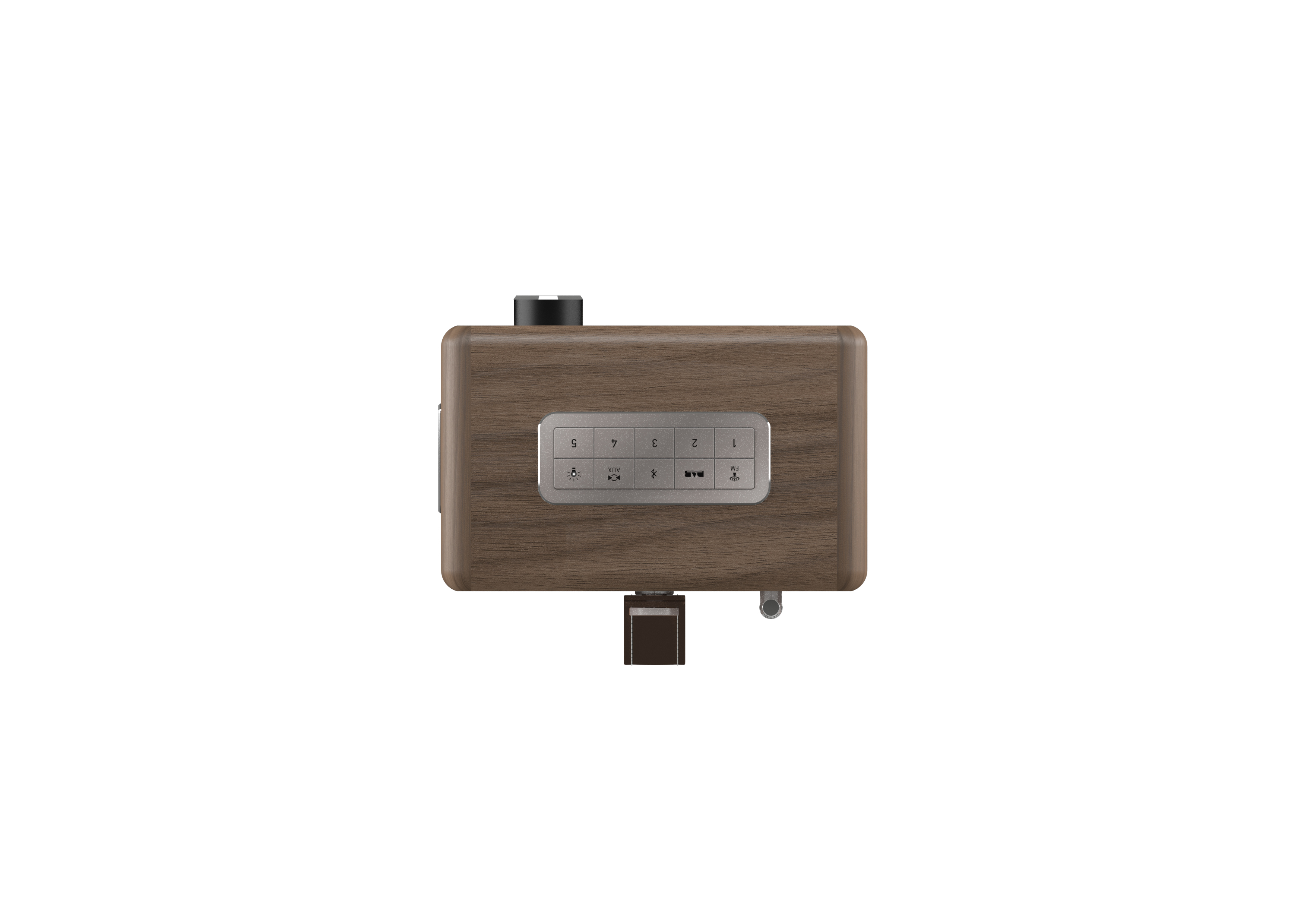 Ein Smart Lock in Holzoptik mit Tastatur, an einer Tür montiert. Draufsicht.