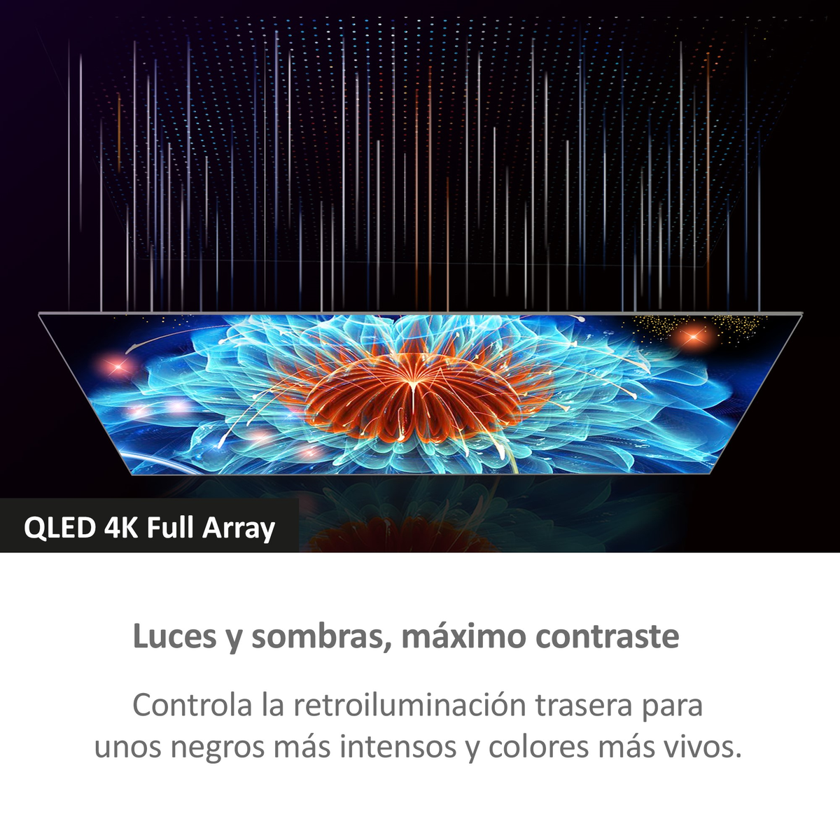 Een QLED 4K-tv met een kleurrijk, abstract bloemenpatroon.