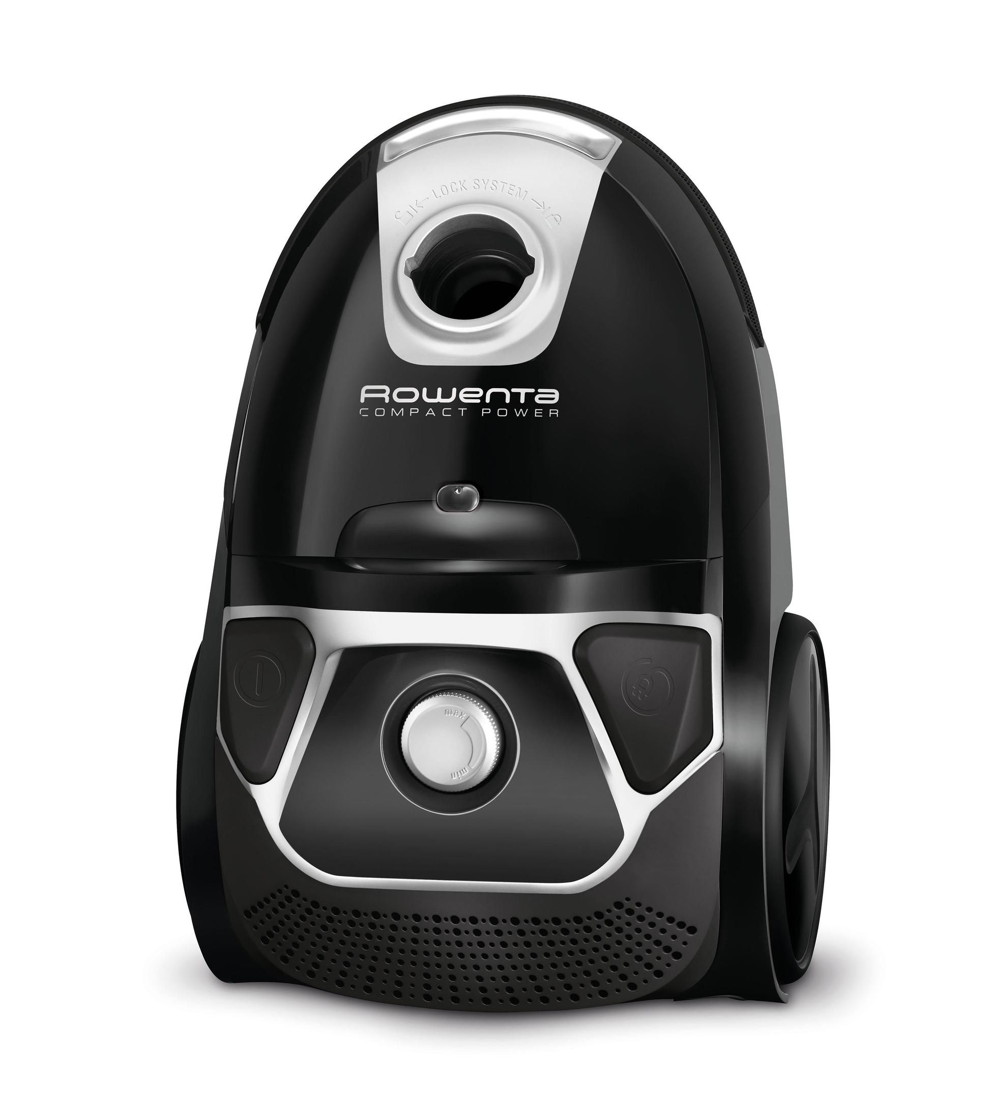 Un aspirateur noir sur fond blanc.