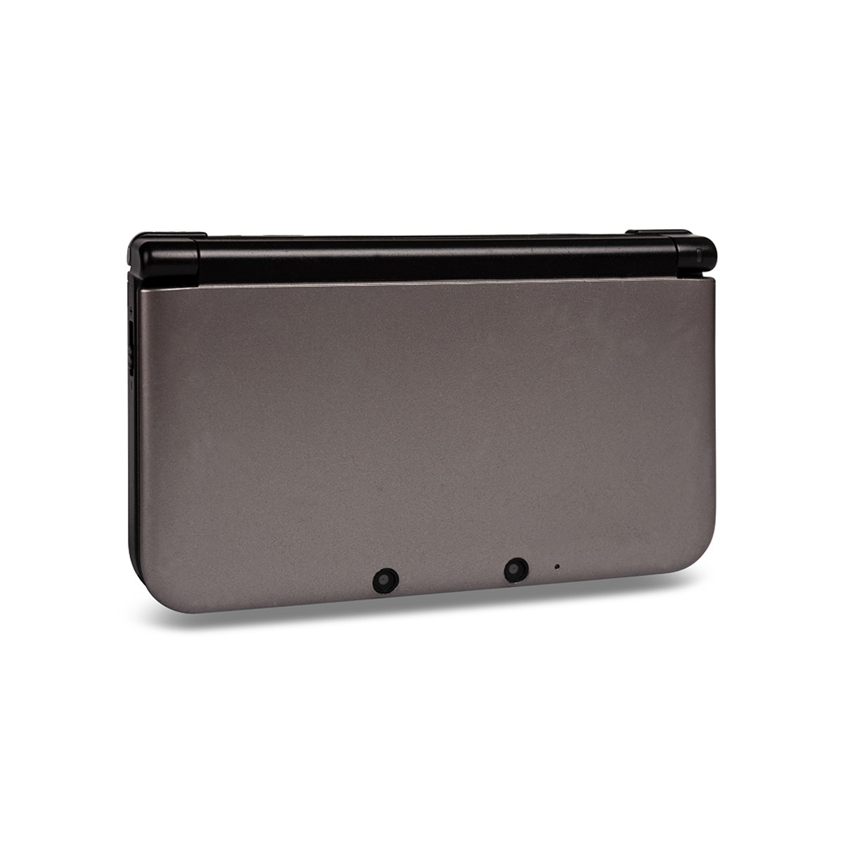 Geschlossenes Nintendo 3DS in Metallicgrau. Zwei Kameralinsen sichtbar.