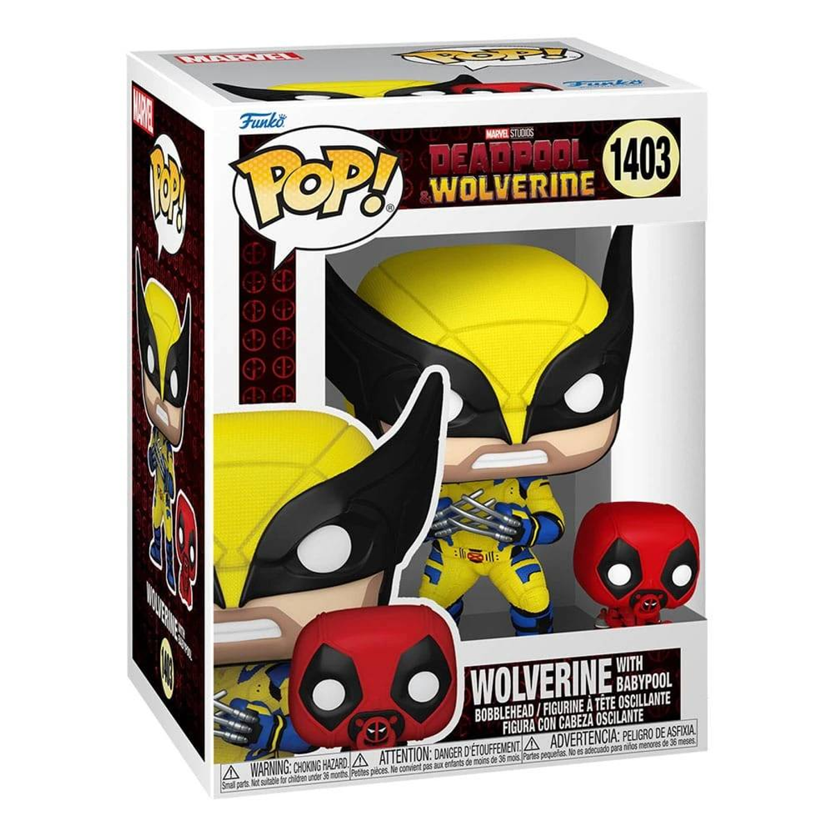 Una caja Funko Pop de figuras de Wolverine y Deadpool, con el personaje de Wolverine.