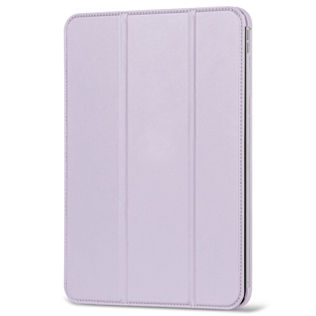 Custodia per tablet chiusa color lavanda con bordo cucito.