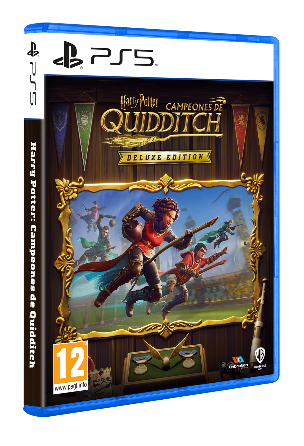 Custodia del gioco PS5 per 'Harry Potter: Campioni di Quidditch' con personaggi in azione.