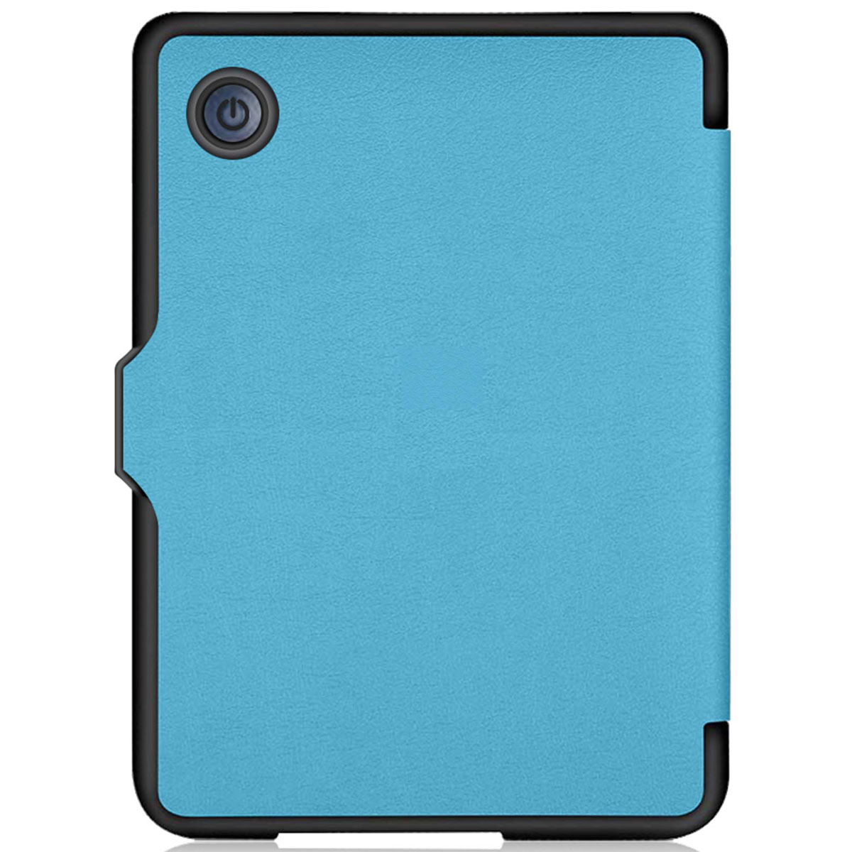 Blue tablet case, open and closed, showing a blue interior and a black framed screen.