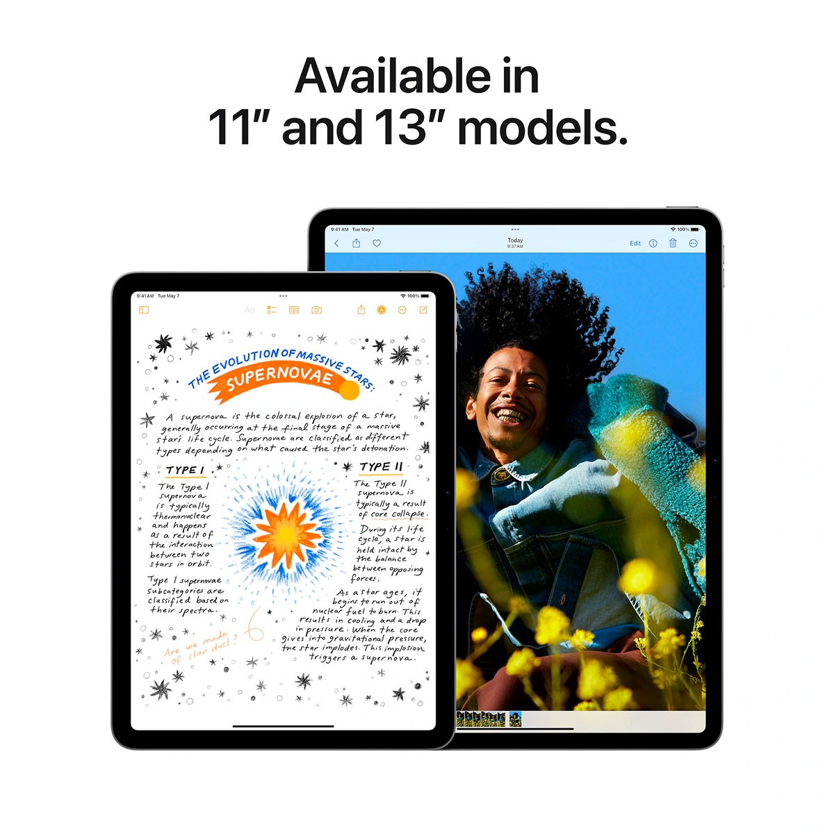 Zwei iPads, eines mit einer Notizen-App, das andere mit einem Foto einer Person.
