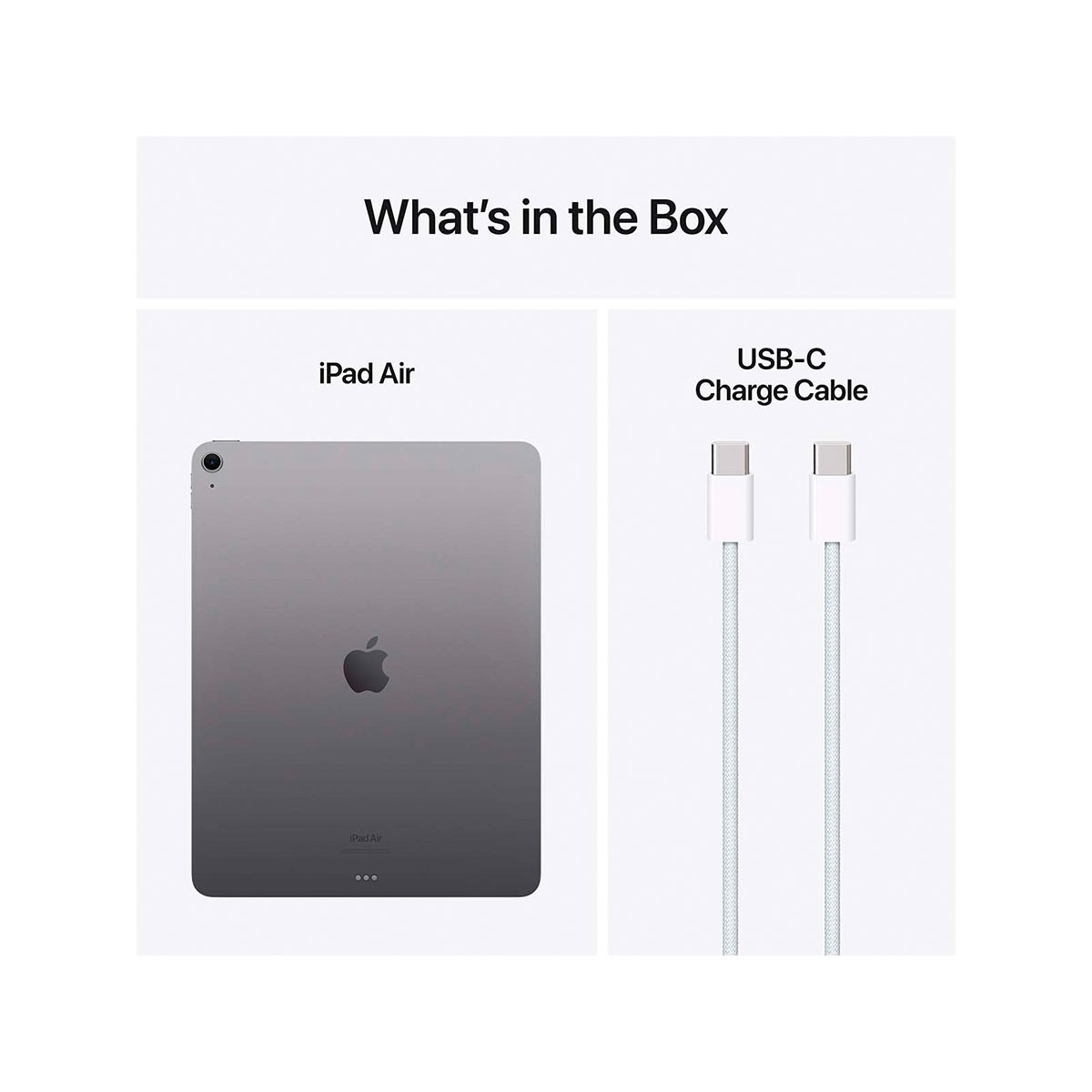 iPad Air und USB-C-Kabel vor weißem Hintergrund.